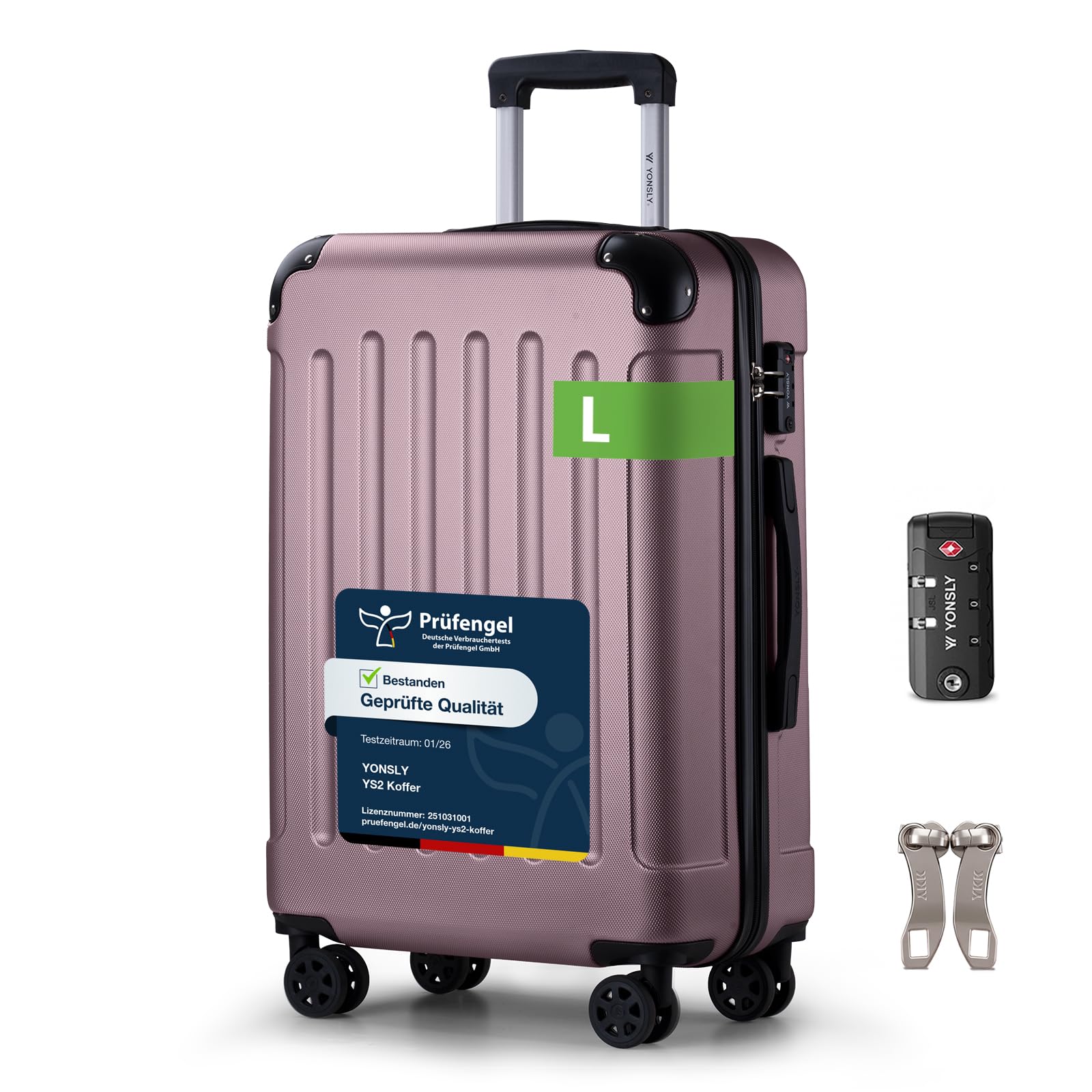 YONSLY Trolley Koffer Set, Reisekoffer, Rollkoffer Handgepäck, Kabinkoffer Suitcase, Gepäckset mit 360° Rollen, Hartschalenreisekoffer, Zahlenschloss, Gummigriff