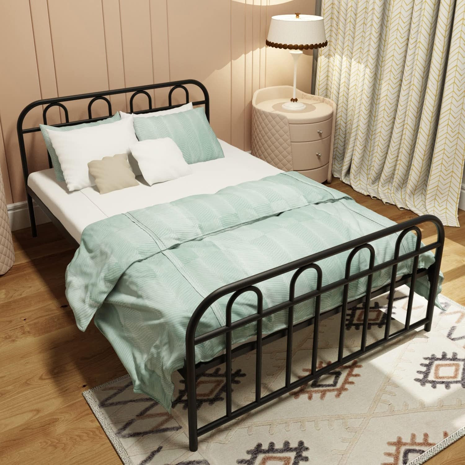 Universe Furniture Glow King Size Metal Bed Without Storage with Mattress (Matte Finish, Black)