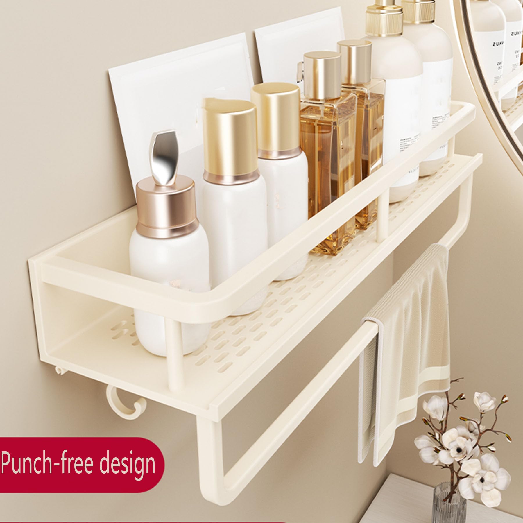 Selbstklebende Duschablage, Badezimmer Duschorganizer ohne Bohren, Duschregale aus Aluminiumlegierung mit großer Kapazität, an der Wand montiertes Duschaufbewahrungsregal,White f,40CM