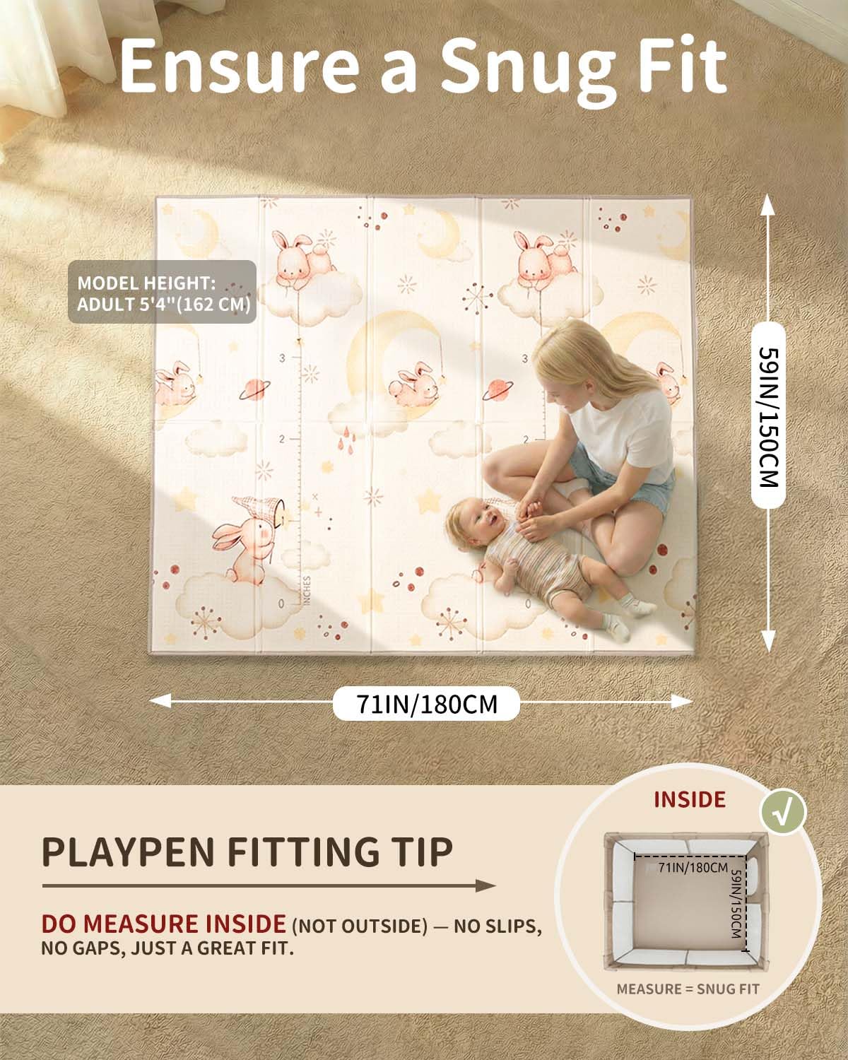 Joypony Kriechling. Krabbelmatte Baby, 150x180 CM Große Faltbare Spielmatte, Wasserdicht & Rutschfest, Baby Play Mat mit Tragetasche – Ideal für Babys & Kleinkinder