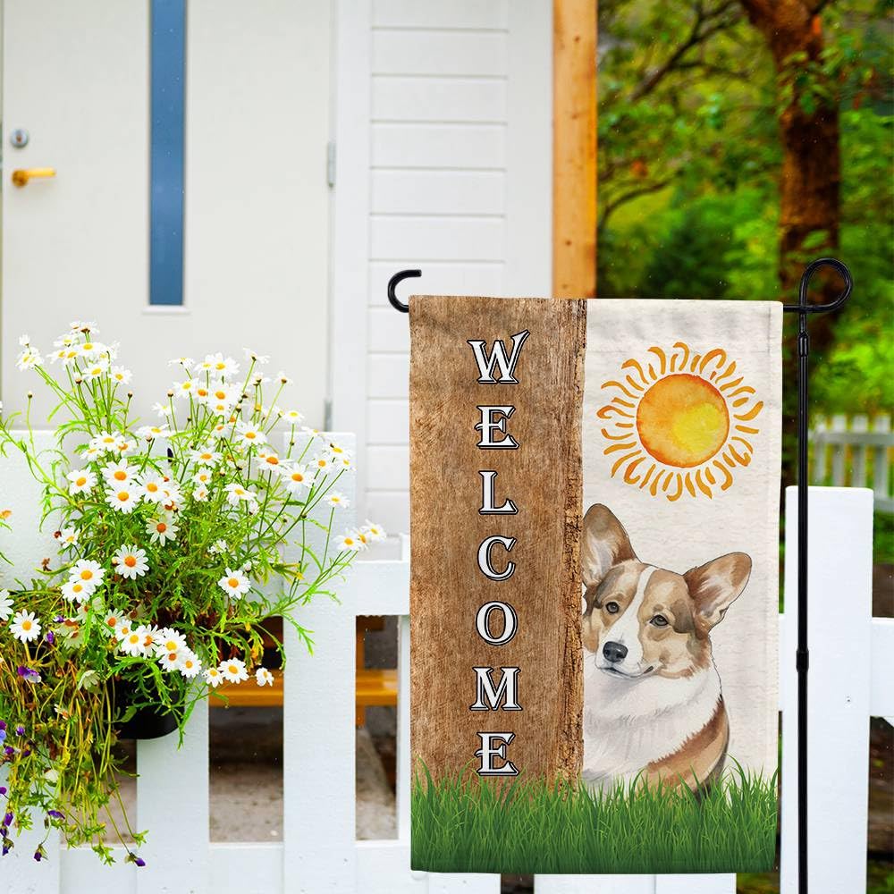 Ganshan Bi Bandiera Da Esterno 71x101 Cm - Siberian Husky In Acquerello Con Fiori - Doppia Faccia