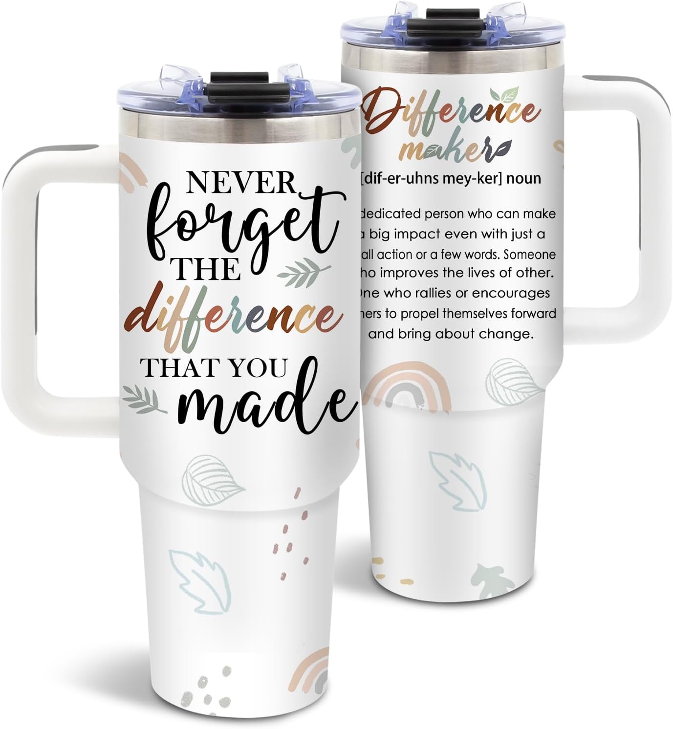 DUUV Thank You Gifts for Women, Difference-Maker Tumbler for Boss, Coworkers, Christmas, Birthday Gifts for Women, 40 Oz Tumbler with Handle Lids and Straw, 1PCS