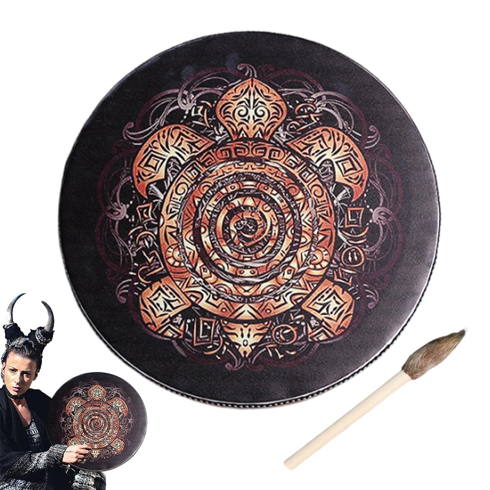 Tamburo a mano in legno, strumento musicale, tamburo a mano leggero, strumento musicale multiuso, strumento sciamanico mistico artigianale per meditazione, guarigione, amanti della musica