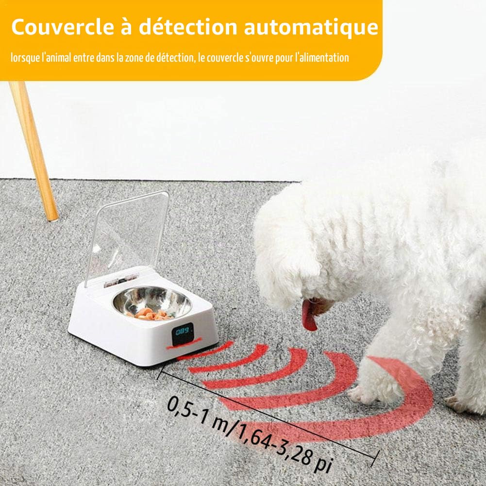 Gamelle Automatique pour Animal Domestique avec capteur Infrarouge et Couvercle à Ouverture Automatique - Anti-Souris - Anti-humidité - Distributeur de Nourriture pour Chien et Chat