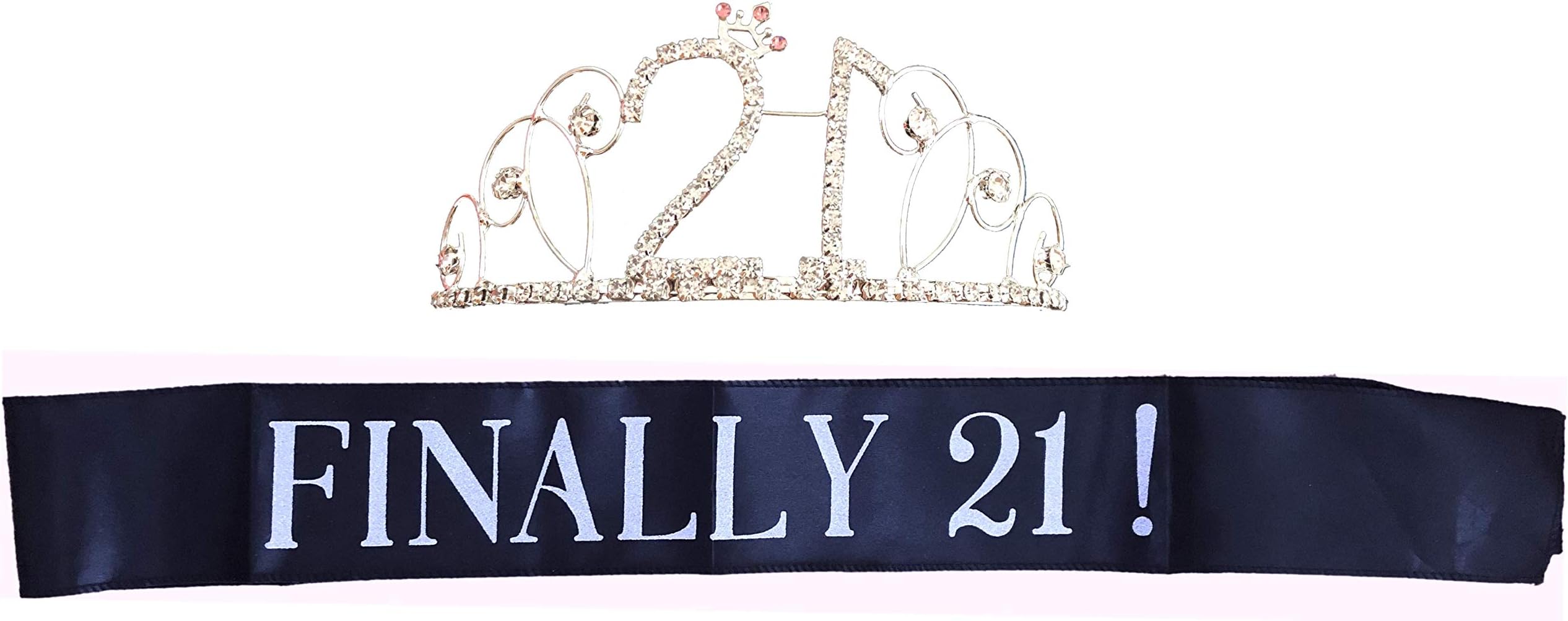 21 Birthday Sash and Crown - Set of 2 Finally 21 Sash and Tiara for The 21st Birthday Girl Black, Silver