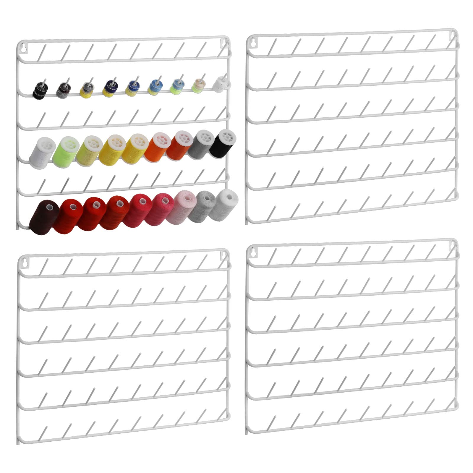 YBING Lot de 4 supports de fil à coudre avec 54 bobines - Support de fil - Organisateur de fil - Support en métal pour organiser la suspension pour la broderie, le matelassage et la couture - Blanc