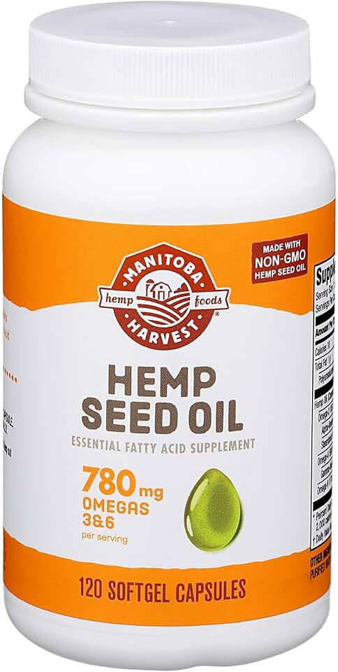 Manitoba Harvest Hemp Seed Oil Softgels, 780 Mg of Plant Based Omegas 3 &amp; 6 per Serving, 120 Ct