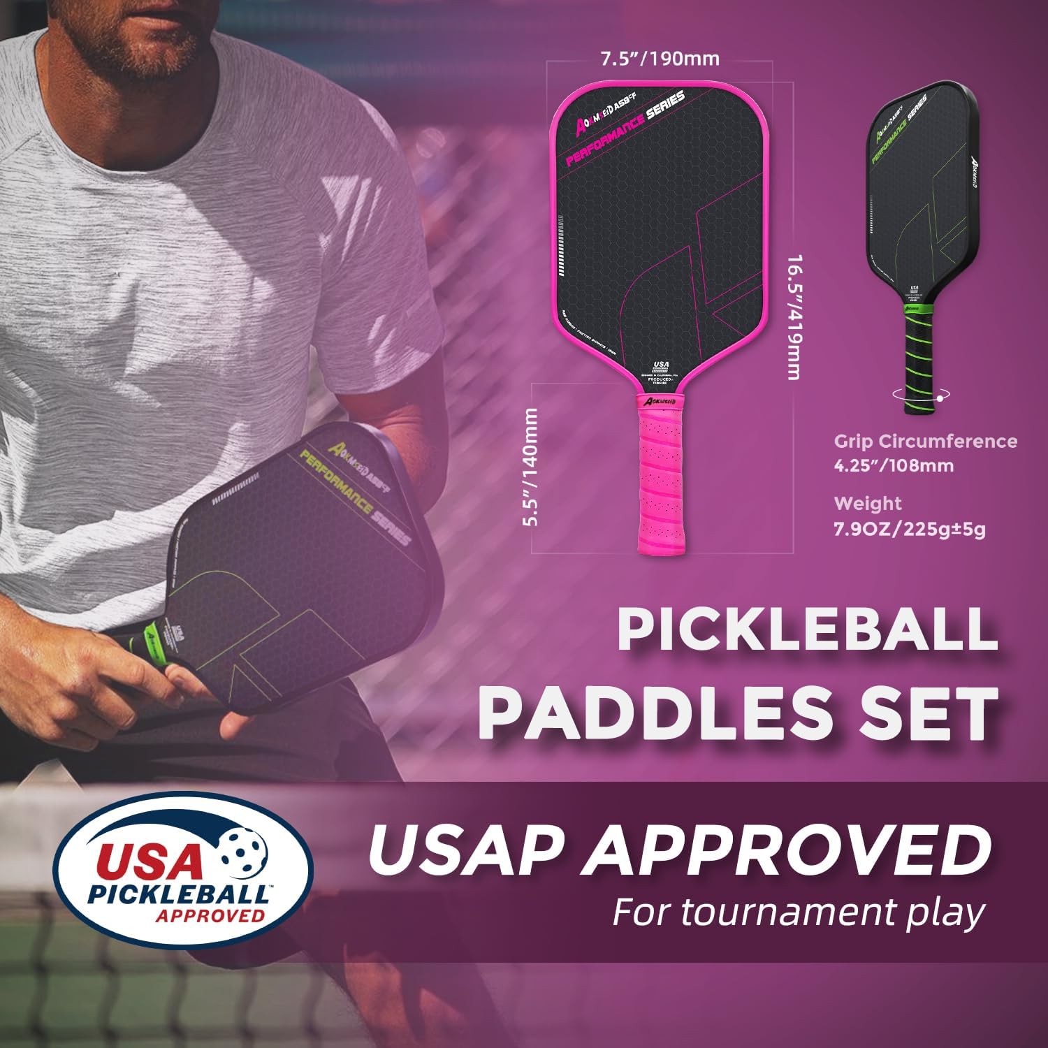 AKS Performance Series Pickleball Paddles Set - Toray T700 Raw Carbon Fiber Pickleball Paddle with Friction Surface, 16mm Powerful Polymer Core, Good Control & Spin Shots, USAP Approved - Image 2