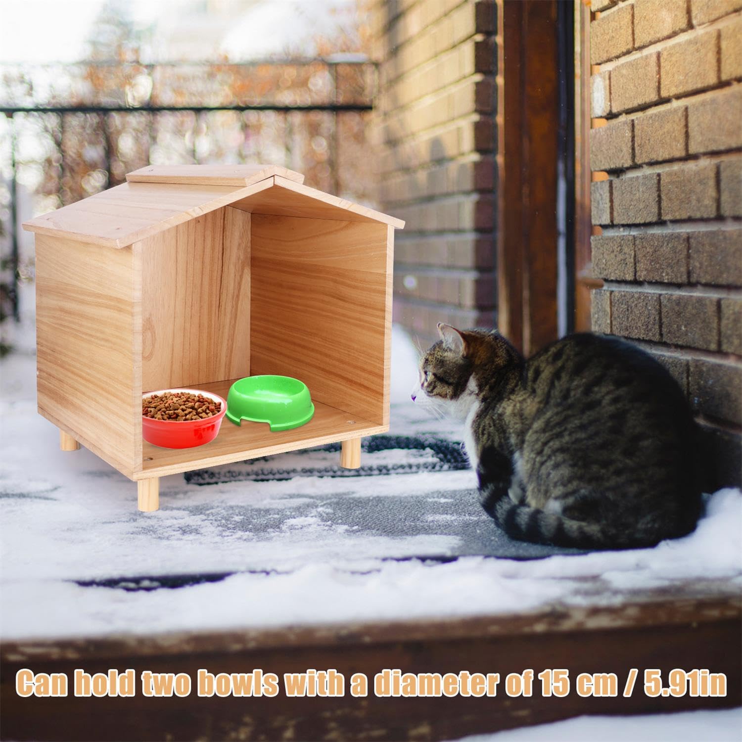 Maison d'Extérieur pour Chat, Salle à Manger Extérieure en Bois pour Chat Maison Étanche pour Chat Station d'alimentation Extérieure pour Chat Chien Oiseaux Lapins