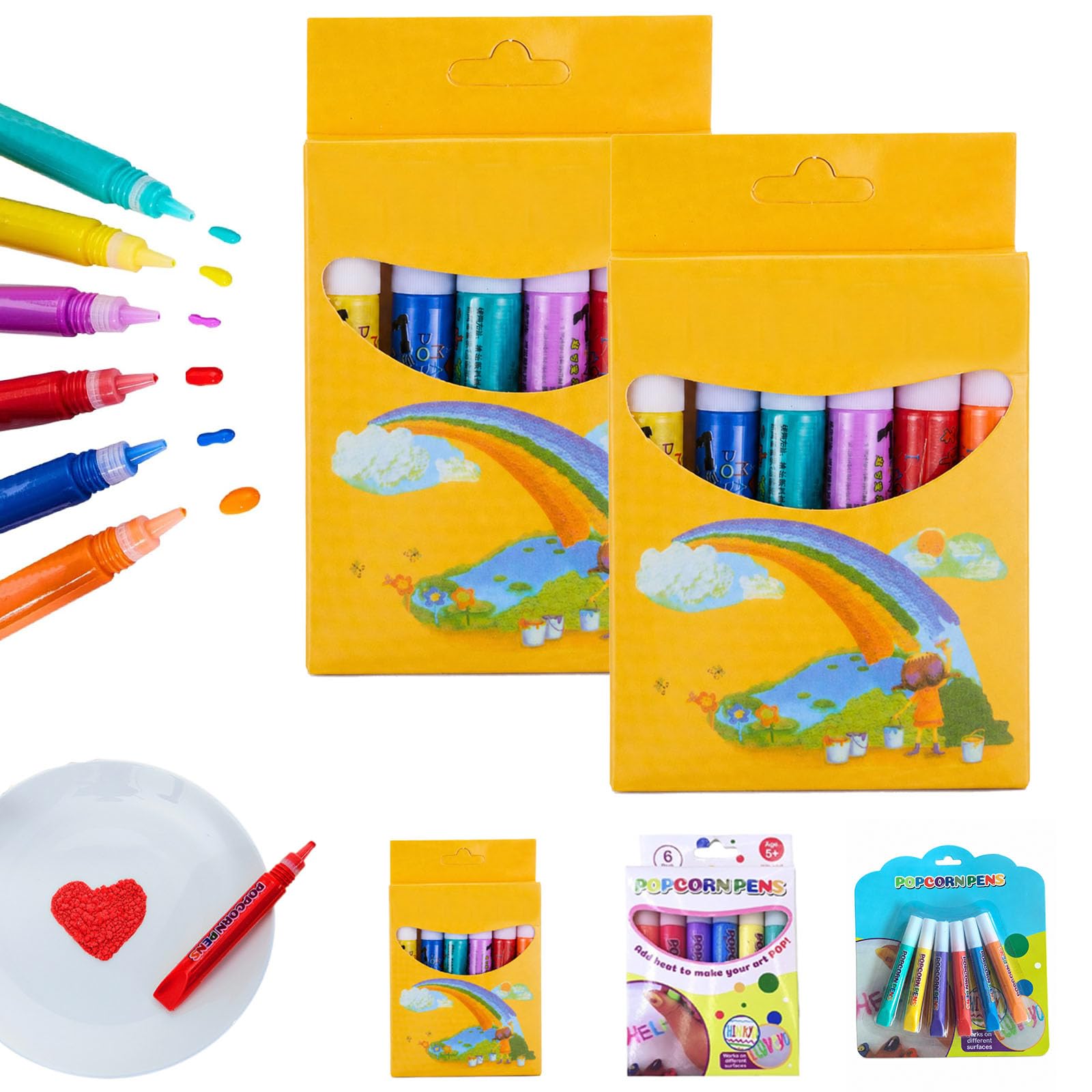 Diy Magic Popcorn Pens 3D Bubble Popcorn Drawing Pens for Kids，A-2PCS