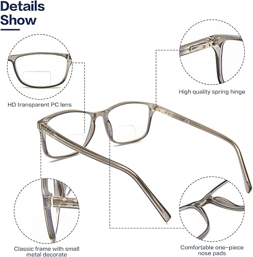 Miniatura 9 de Kafirlo Anteojos de lectura bifocales para mujeres y hombres, parte superior transparente, bloqueo de luz azul, lectores de computadora, marco