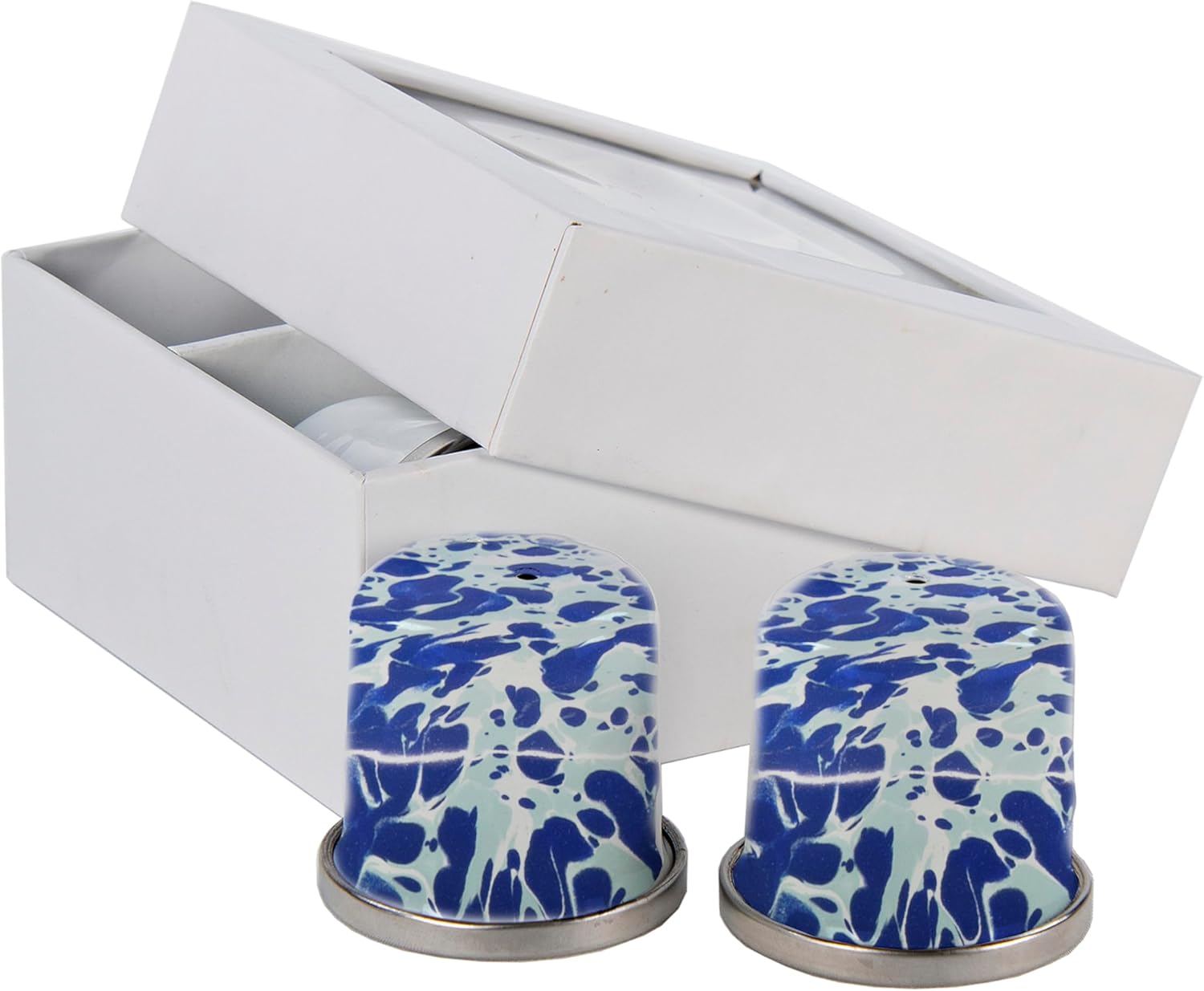 Golden Rabbit Enamelware Salt and Pepper Shakers, 2 Sets in Gift Box, Ocean