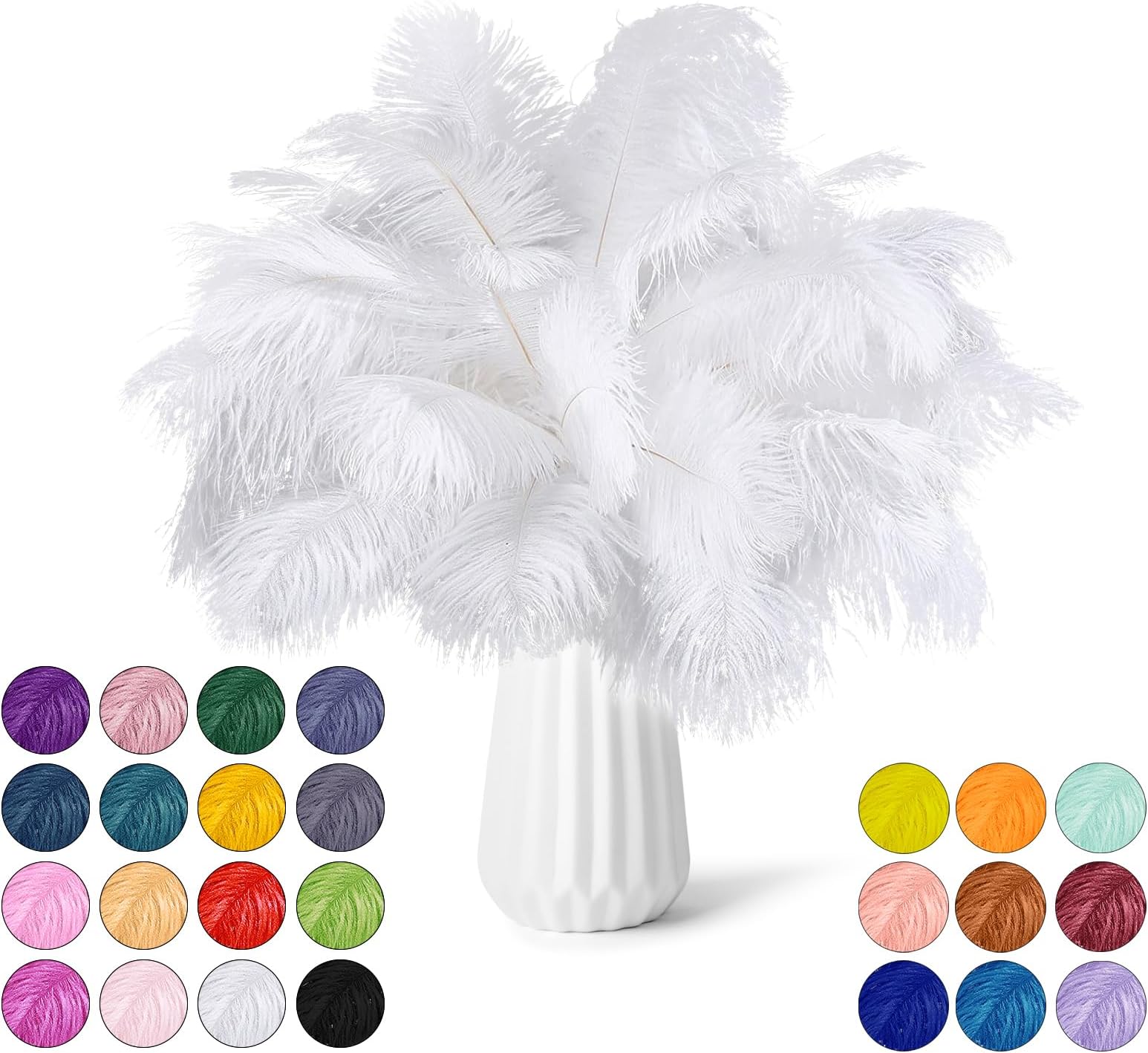 NEWONG 30pcs White Ostrich Feathers Natural Bulk 9-12inch(23-30cm) Vase Craft Wedding Home Party Centerpieces Christmas Day Decoration