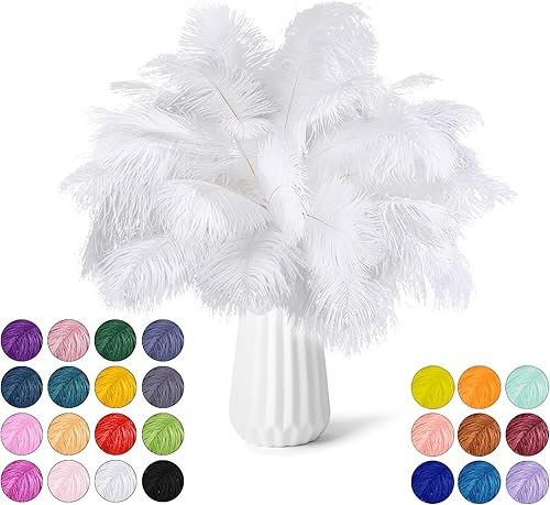 Miniatura 1 de NEWONG 30 plumas de avestruz blancas naturales a granel de 8-10 pulgadas (7.9-9.8 in) jarrón para manualidades, boda, hogar, fiesta, centros de