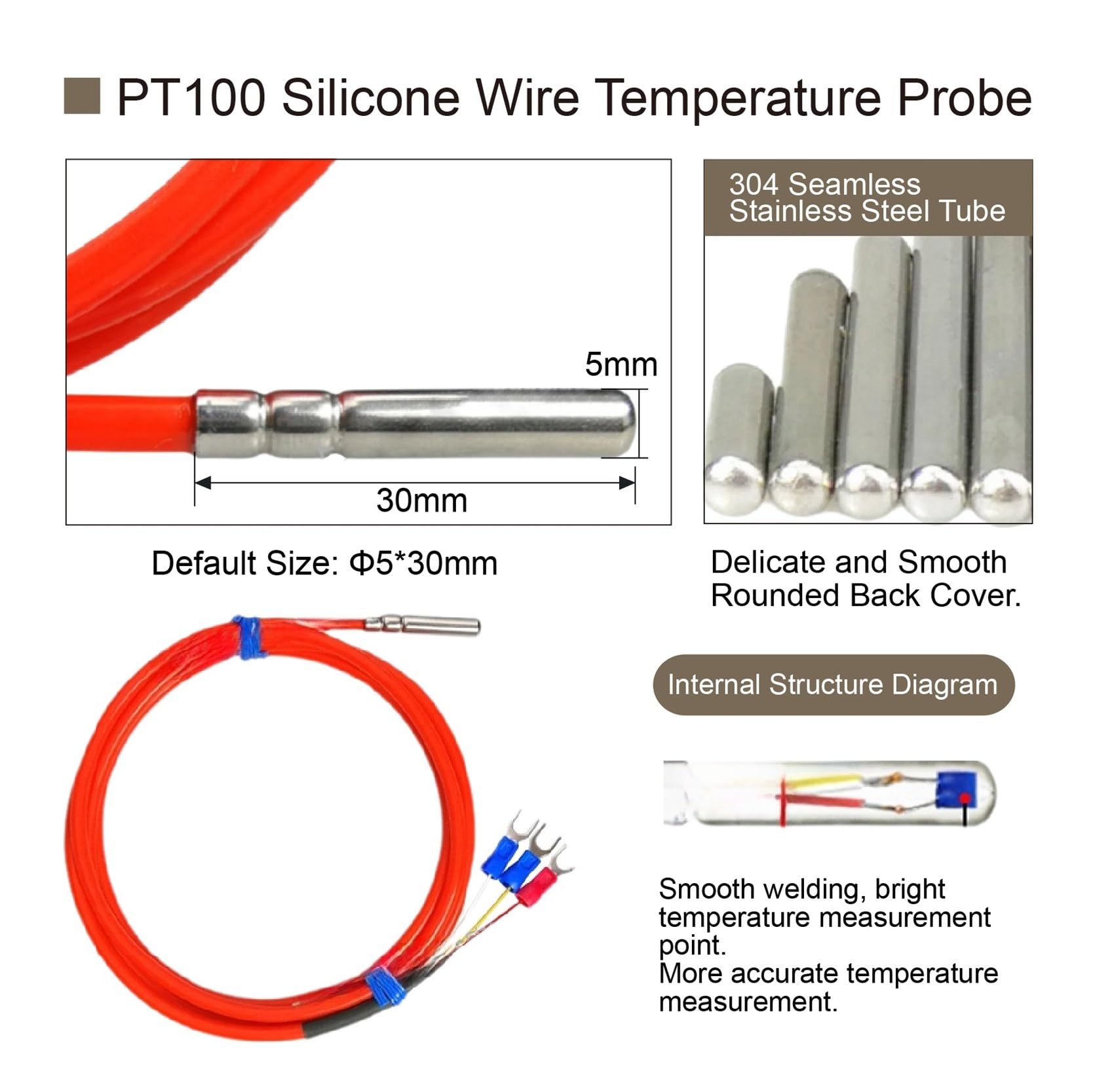 Sonda de cable del sensor de temperatura PT100, sensor de calor industrial a prueba de aceite de acero inoxidable(3.0m)