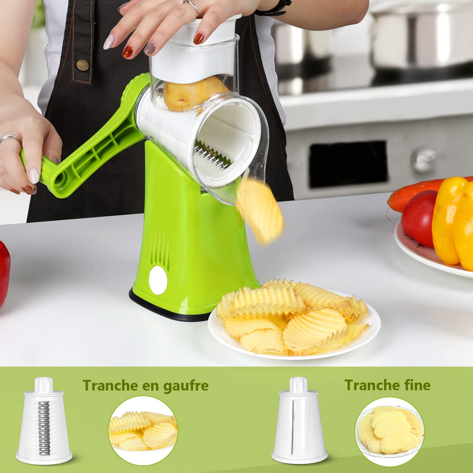 Râpe à Légumes Inox 5 Tambours - Moulin à Noix Râpe à Pommes De Terre Multifonction