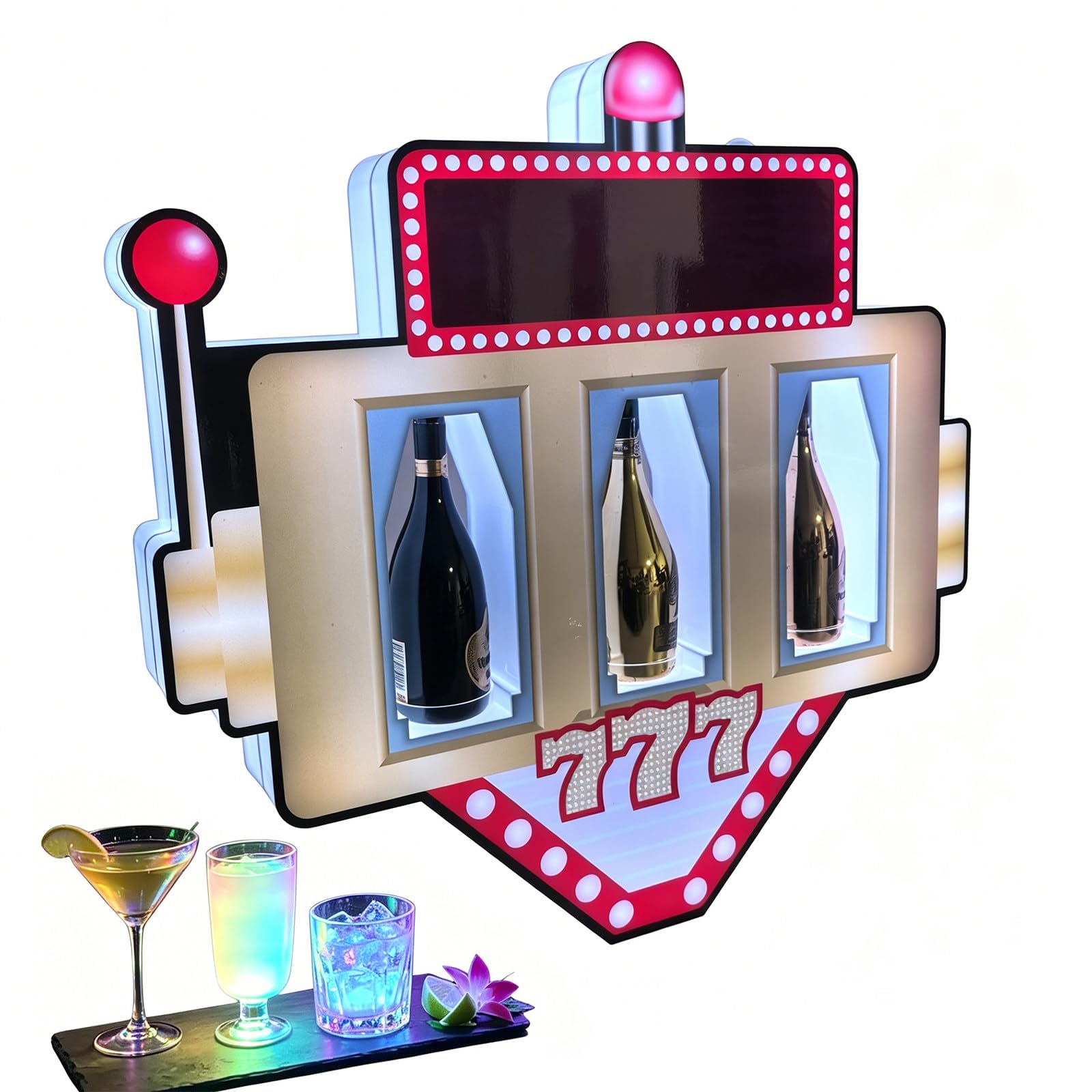 Aredwhiterui LED Champagne Bottle Display Shelf 3-Bottle Holder for 750ml Bottles, RGB Bottle Service Sign with Remote Control, Rechargeable Bar Display Stand for Clubs, Bars & Event Table Lighting A