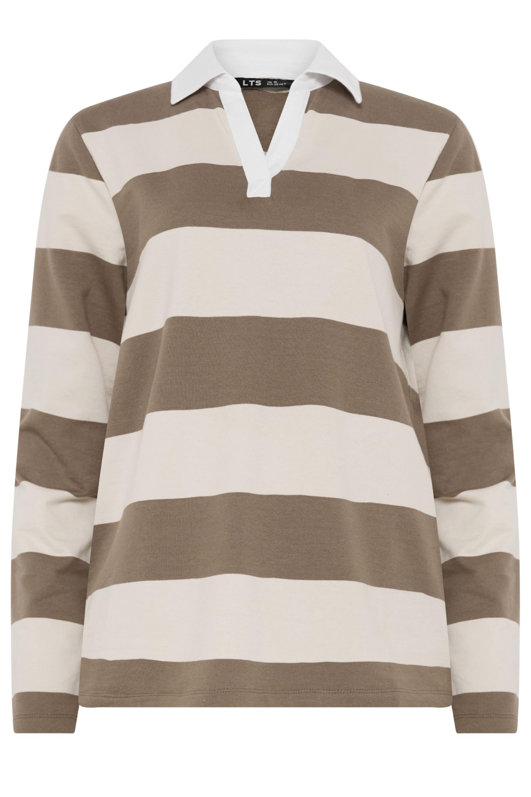 Long Tall Sally - LTS Tall Brown Stripe Rugby Polo T-Shirt - Women's