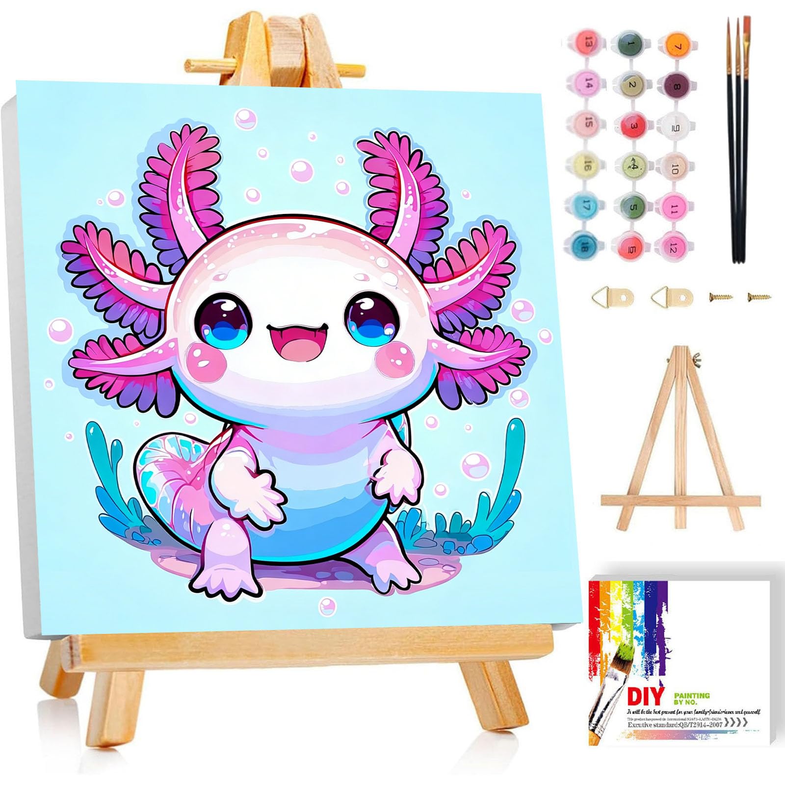 Gemozaic Axolotl Paint by Numbers Kit for Kids with Frame &amp; Easel, 8x8 in