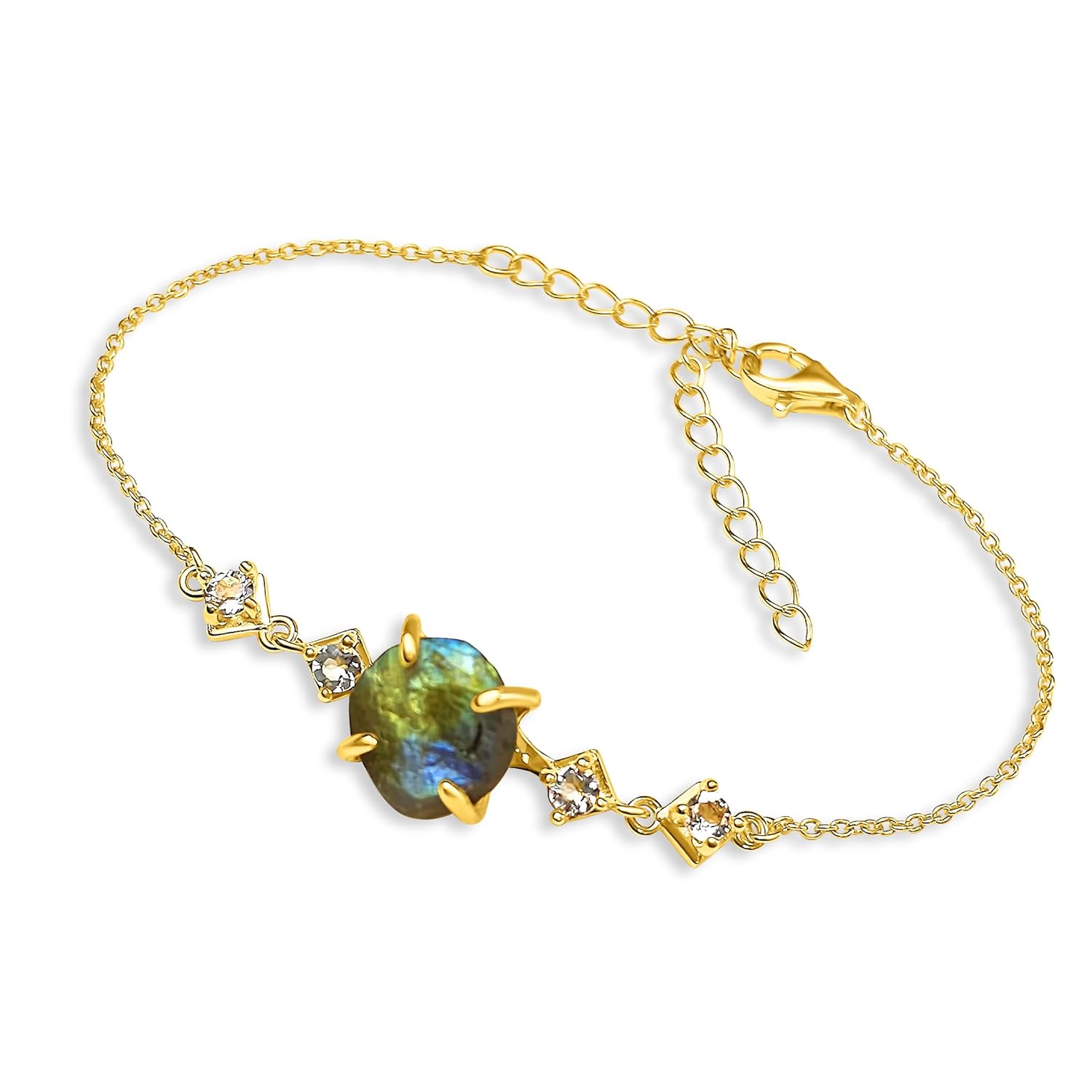 Raw Labradorite Chain Bracelet Birthstone Gift for Her on Valentine Birthday Christmas Anniversary Mothers day Uniquelan Jewelry (labradorite, yellow-gold)