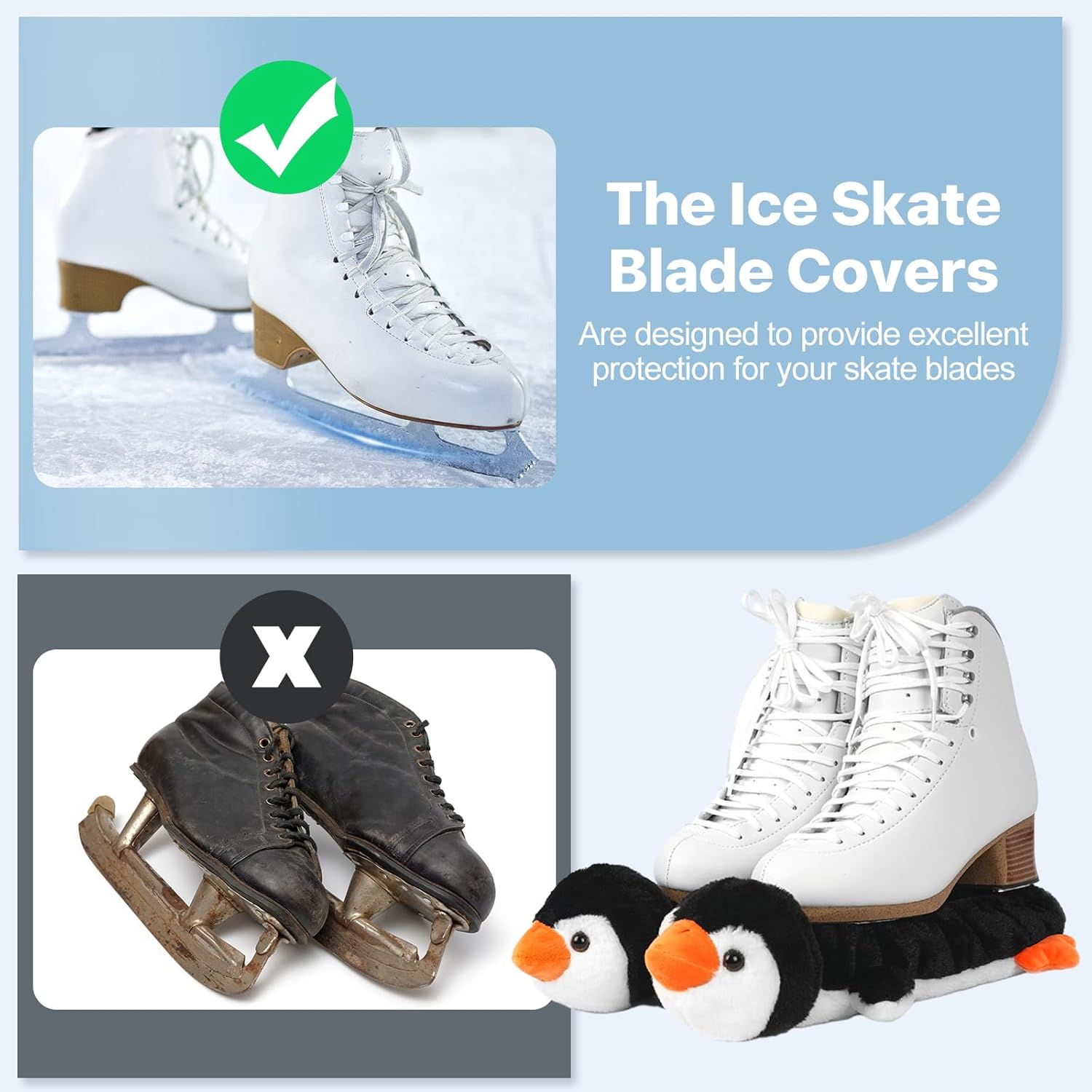 Ice Skate Blade Covers Protector Guards for Hockey Figure Skates Blade Protection 13.78 Inch Universal Fit for Boys Girls Men Women