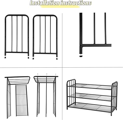 Miniatura 6 de Zapatero negro de 4 niveles para armario, organizador de zapatos de 12 a 16 pares, zapatero de metal independiente para entrada de puerta delantera,