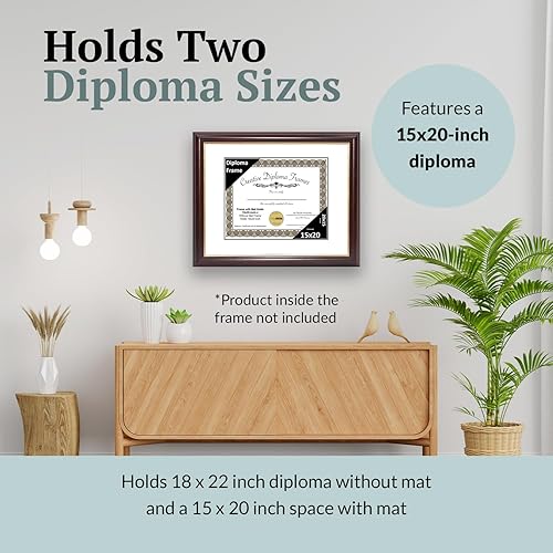 Vista 99 de Creative Picture Frames Marco de diploma de borde dorado caoba de 12 x 16 pulgadas con vidrio negro y colgadores de pared instalados, marco