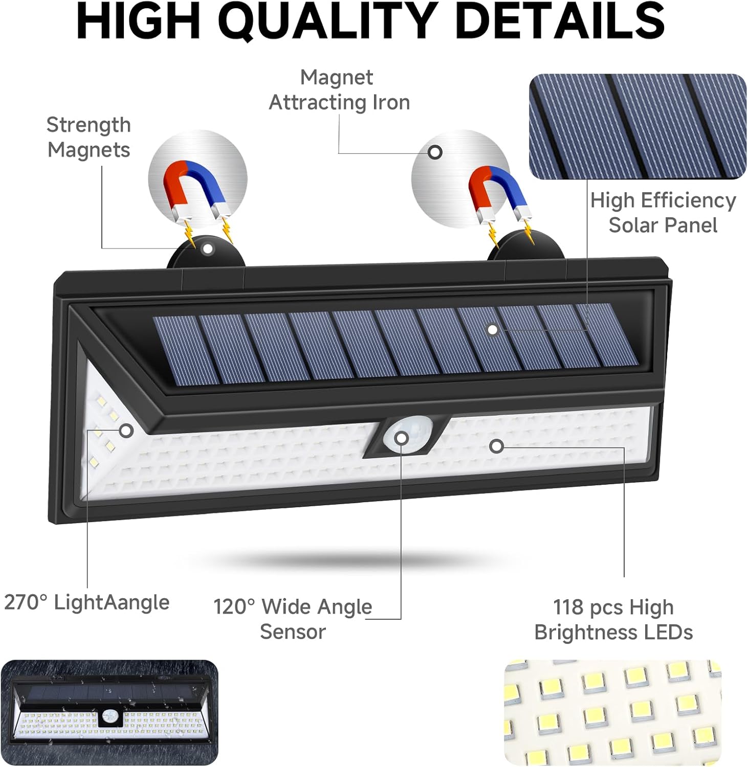 Magnetic Solar RV Light with Motion Sensor, 118 LED Ultra Bright Exterior RV Light, 2400mAh Battery, Easy Install with 2 Strong Magnets, Waterproof Camper & Truck Outdoor Porch Lighting - Image 2