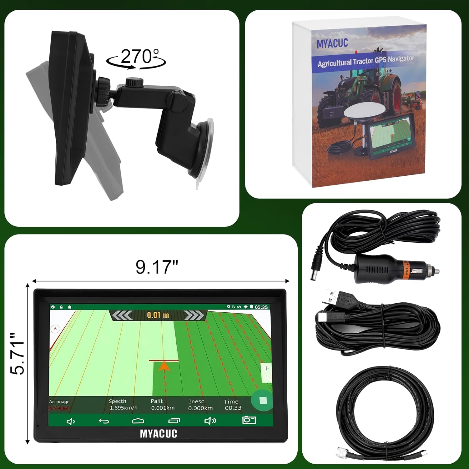 Tractor GPS Navigator for Precision Farming, GNSS Agricultural Farming Navigator with 9" Touch Screen Suitable for Spraying Plowing and Sowing Farmland Activities Automatic Positioning