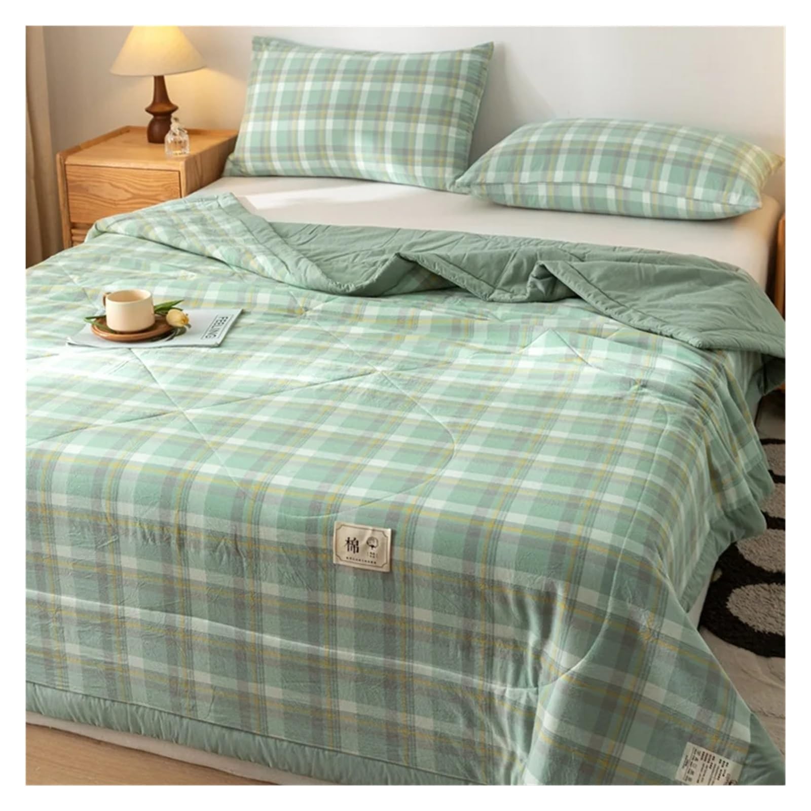 KHASCBNF Lightweight Duvet Cotton Summer Quilt Lightweight Breathable Bedding Minimalist Plaid Thin Comforter Air Conditioning(14,150x200cm(59x79inch))