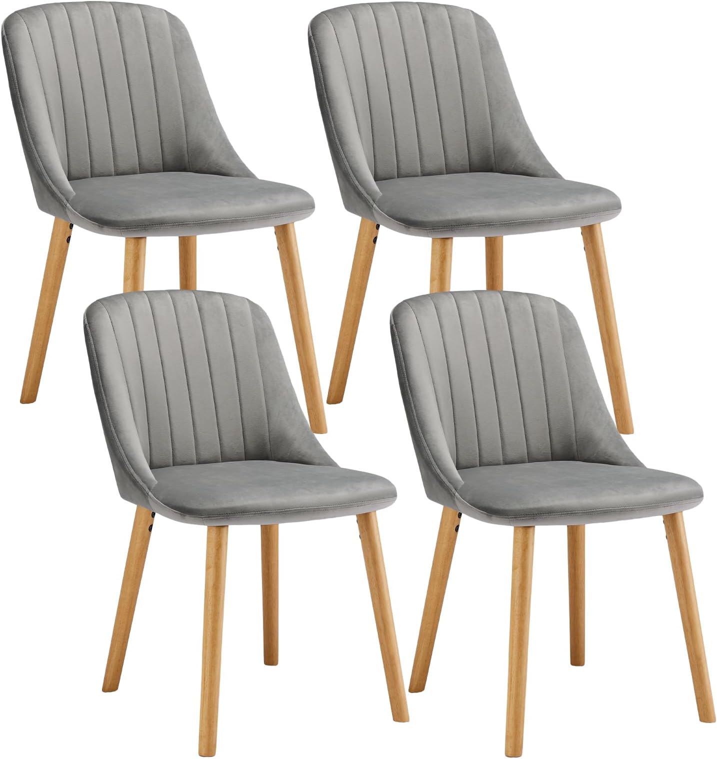 Dining Chairs Polyester Kitchen Chairs Set of 4 Upholstered Chair for Living Room with Wood Legs, Light Grey