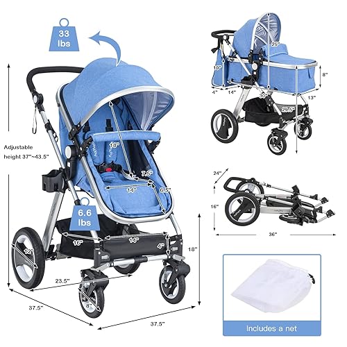 Miniatura 6 de BABY JOY Cochecito de bebé, cochecito reclinable convertible 2 en 1, cochecito plegable con arnés de 5 puntos, incluye soporte para tazas, funda