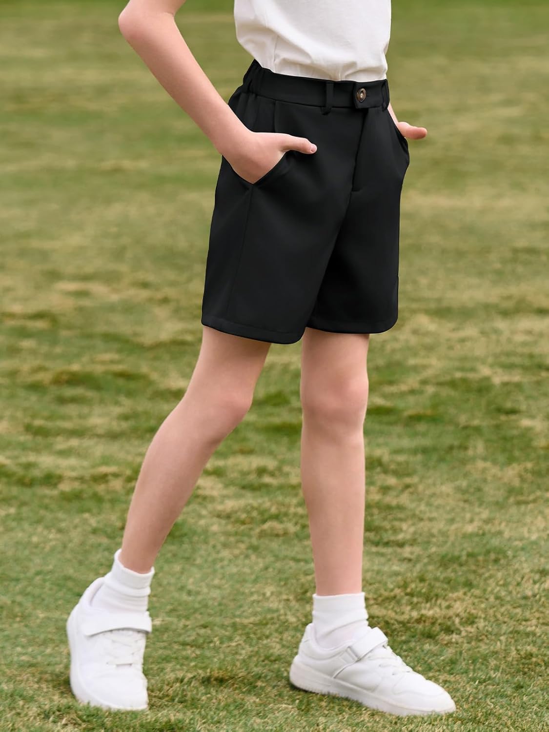 Haloumoning Boys Golf Shorts Kids School Uniform Elastic Waist Flat Front Dress Short with Pockets 5-14 Years - Image 3