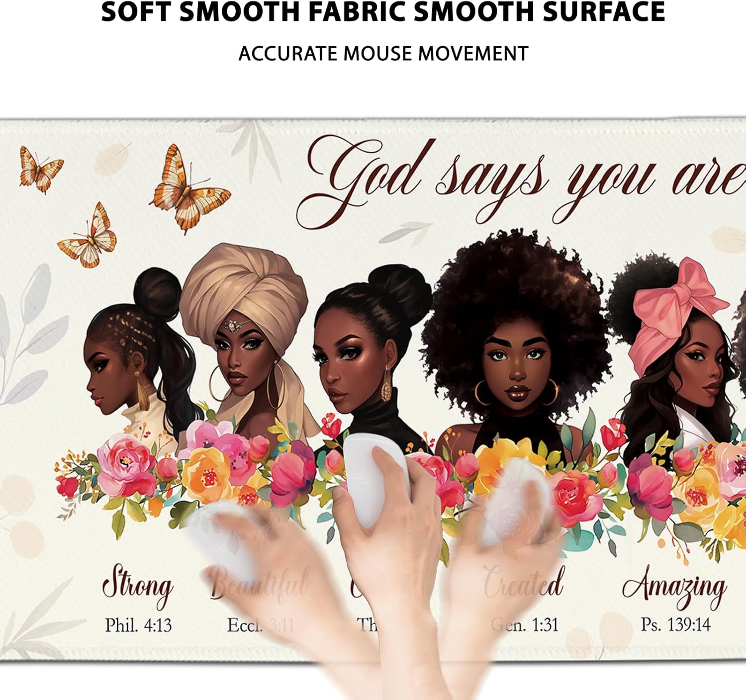 Gaming Mouse Pad Large, Bible Black Girl Computer Keyboard Mousepad, Mouse Mat Non-Slip Base Stitched Edges, Christian Inspiration African American Women, Desktop Mat for Home Office 15.7”x 35.4” XXL
