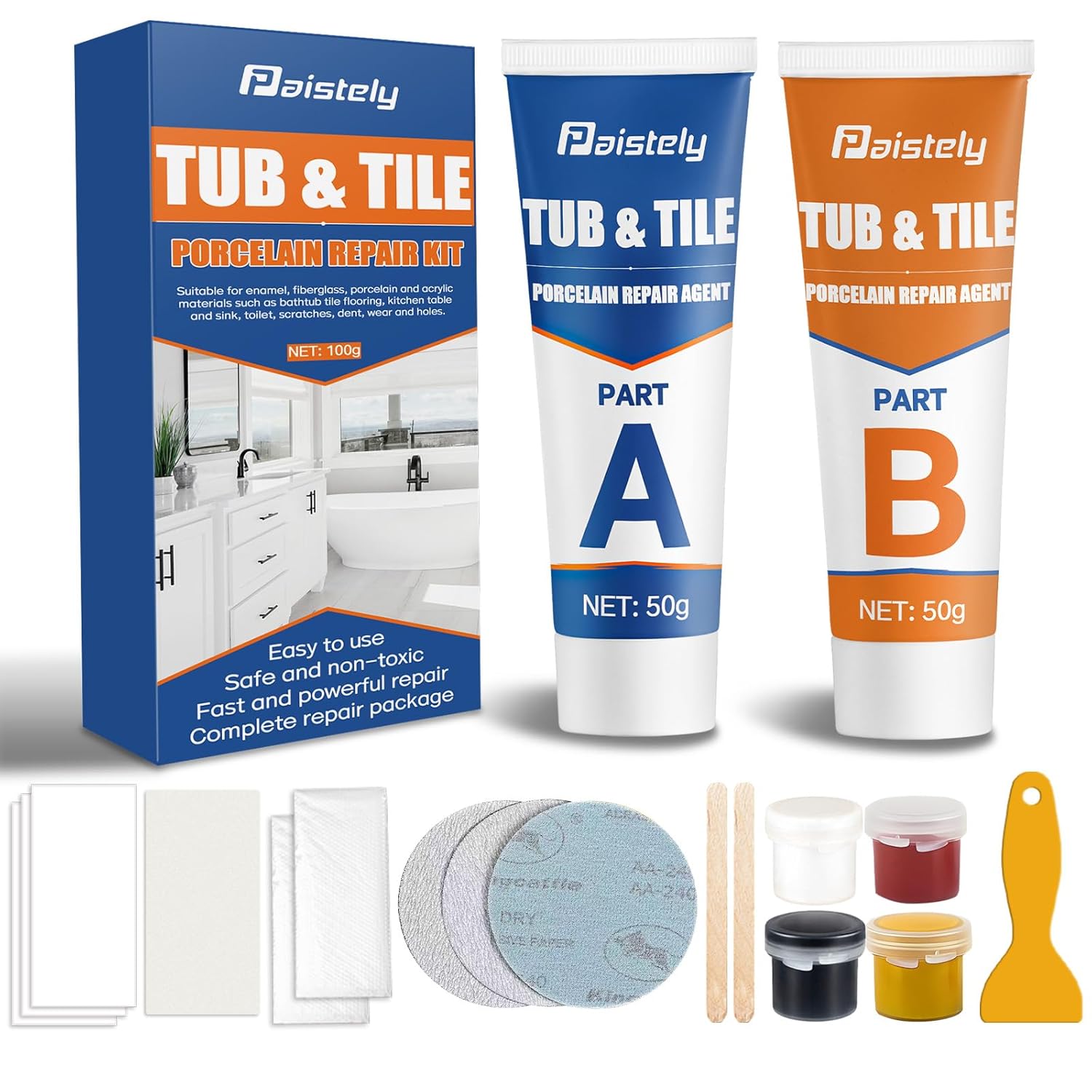 Product image of Porcelain Repair Kit, Non-Toxic Ceramic Tile Repair Kits Suitable for Ceramics, Porcelain, Resin, Granite, Marble, Quartz, Etc,Waterproof Fiberglass Tub Repair Kits (100, Grams)