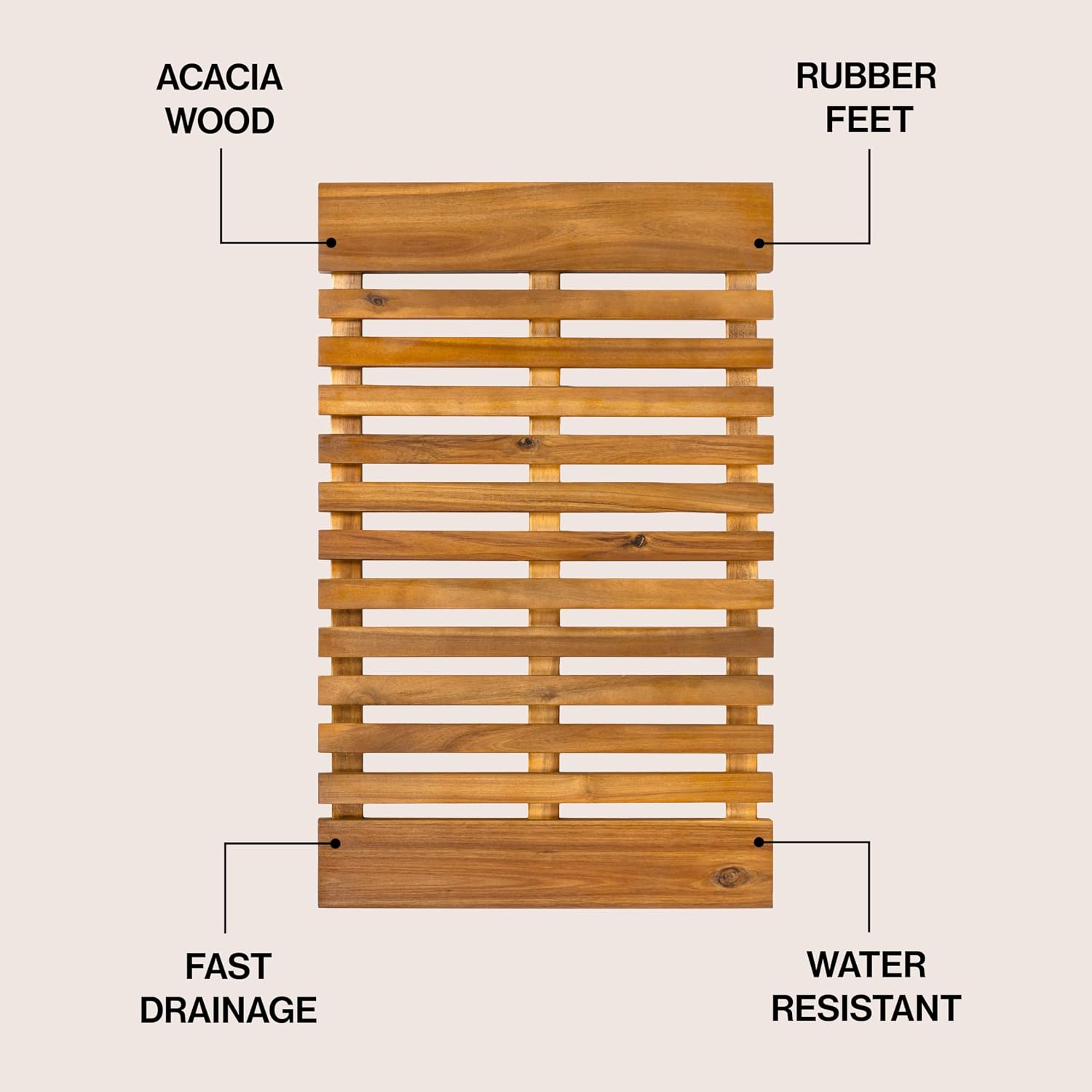 JONATHAN Y Acacia Wood Slat Indoor/Outdoor Bath Mat Natural 20"X32", Paige Modern Classic for Shower Mat for Bathroom Bathtub, Door, Spa, Sauna or Garden MAT1001A