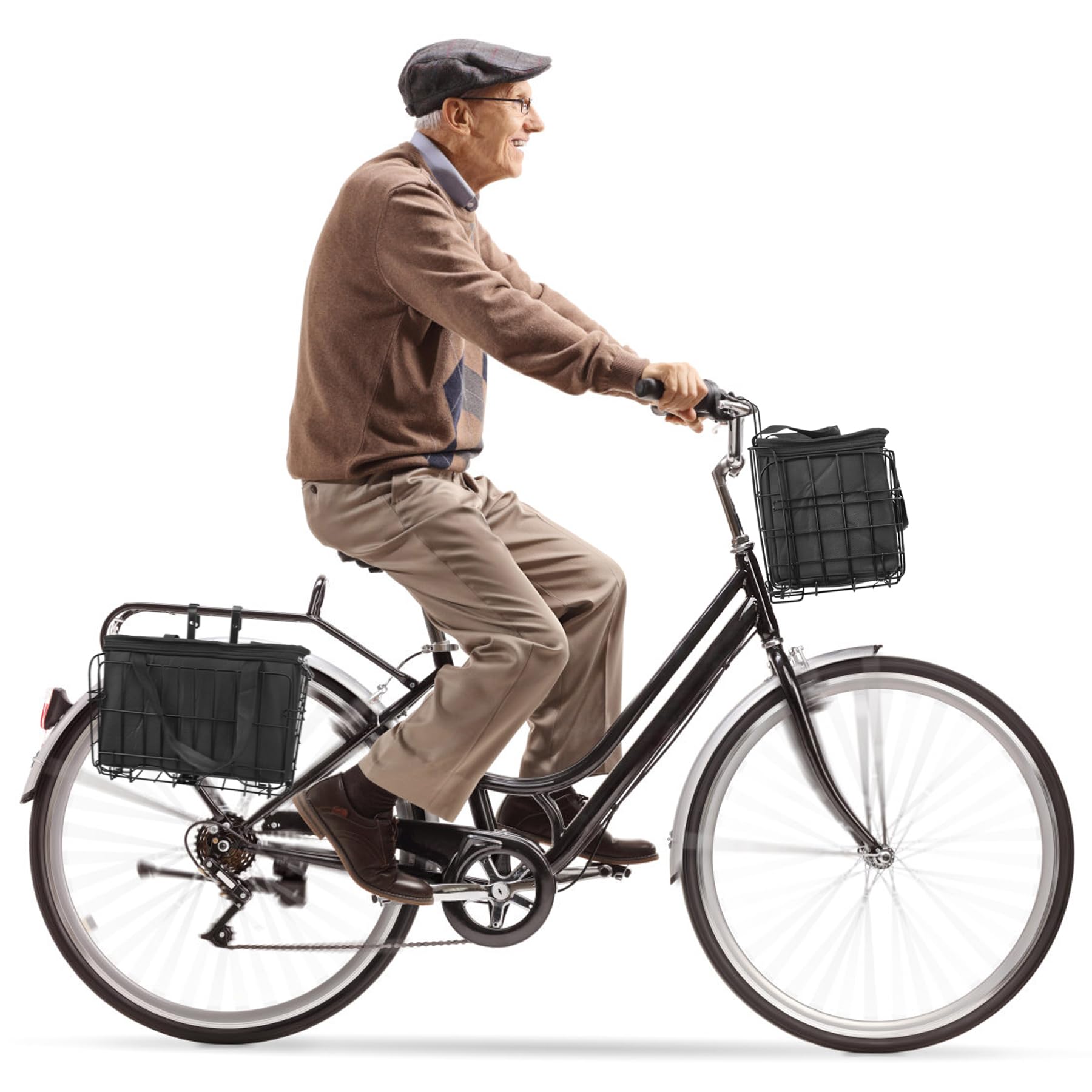 Spesh Cestino pieghevole per bicicletta in filo metallico d'acciaio, cestino anteriore per bici con sacca di rivestimento in PU nero, design a sgancio rapido, cestino cargo per bicicletta per