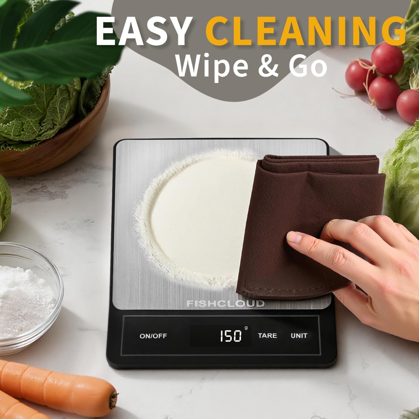 Lebensmittelwaage, wiederaufladbare digitale Küchenwaage, 15 kg, 1 g Präzision, Typ-C, Edelstahl, Gramm/Unzen, LCD-Display, wasserdicht, zum Kochen, Backen, Mahlzeitenvorbereitung, Aschsilber
