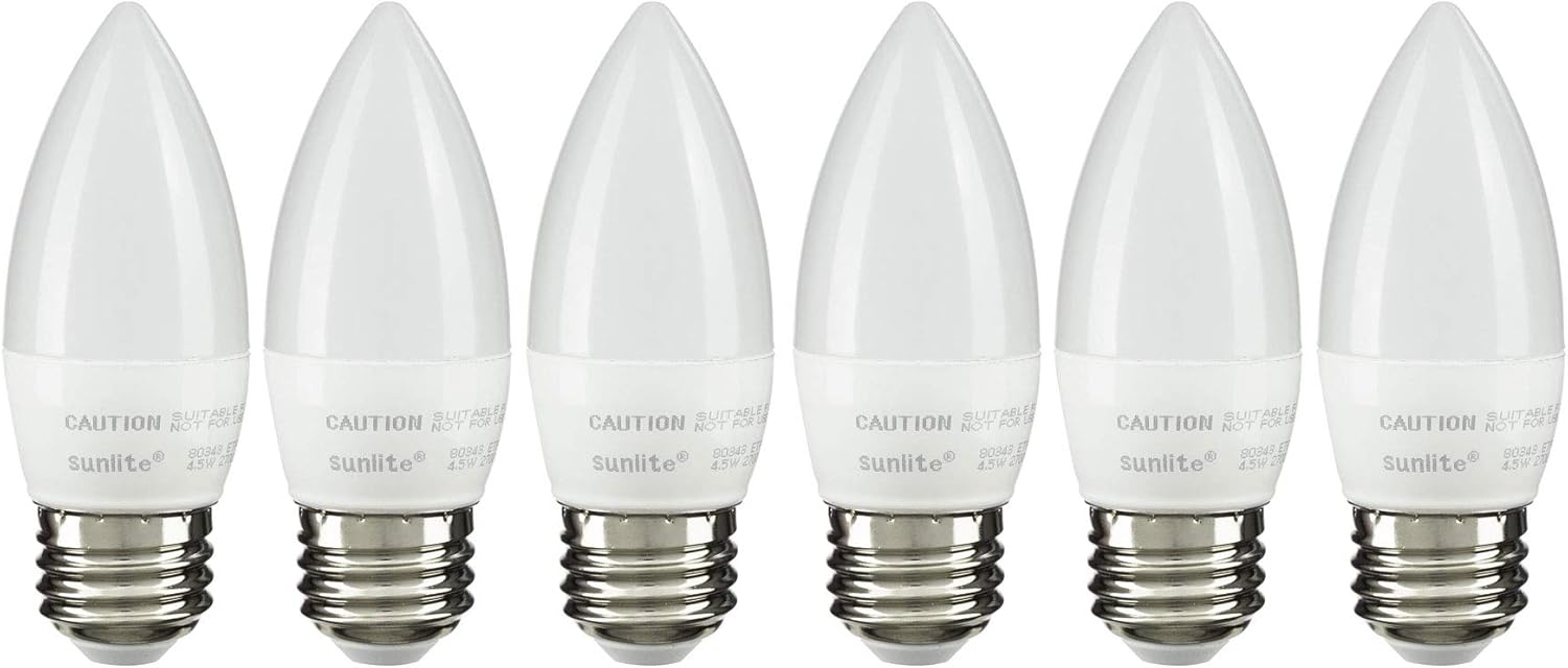 Sunlite LED B11 Torpedo Tip Chandelier Light Bulb 4.5 Watts (40w Equivalent), 300 Lumens, Medium (E26) Base, Dimmable, ETL Certified, 2700K Soft White, 6 Pack, Frosted, 6