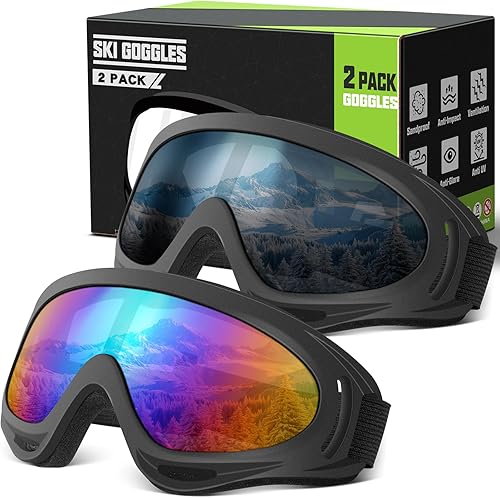 OXG 2 Pack Snowboard Ski Goggles for Men, UV400 Protection Snow Goggles for Kids Youth Adult