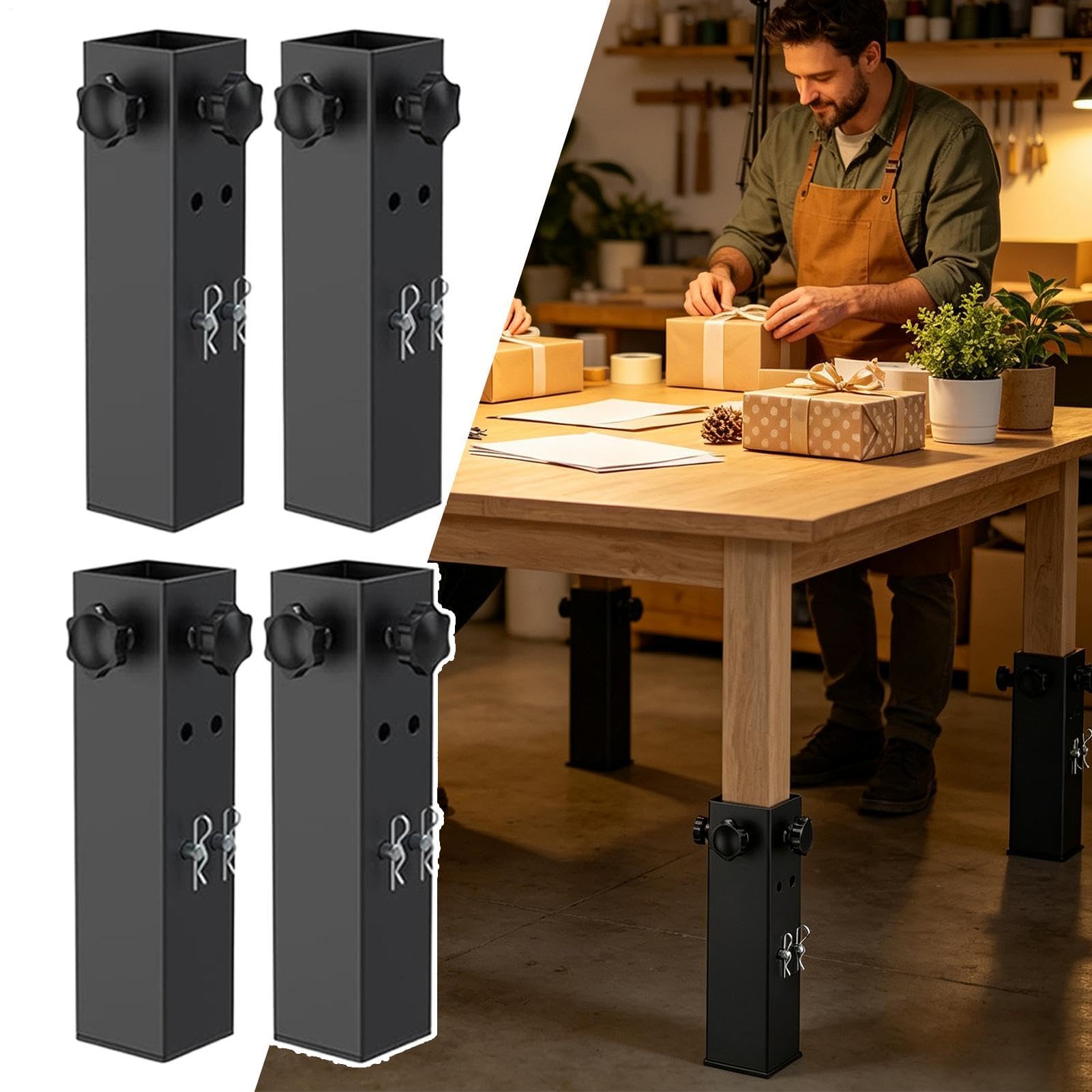 Extenseurs de pieds de table – 2 supports métalliques réglables à niveaux