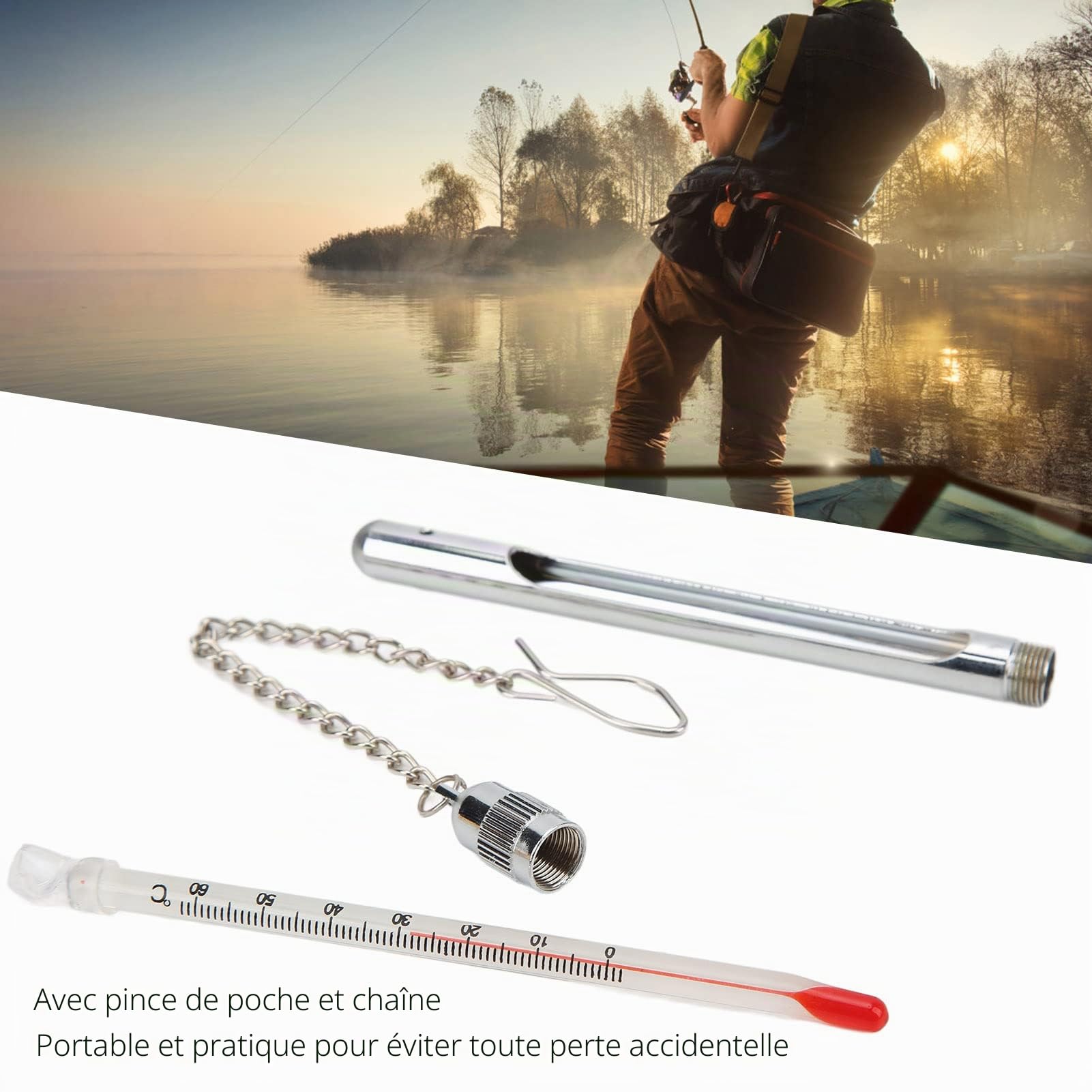 C Act and Thermomètre de Pêche Outil de Mesure de la Température de l'eau avec Mousqueton, Idéal pour les Pêcheurs à la Mouche