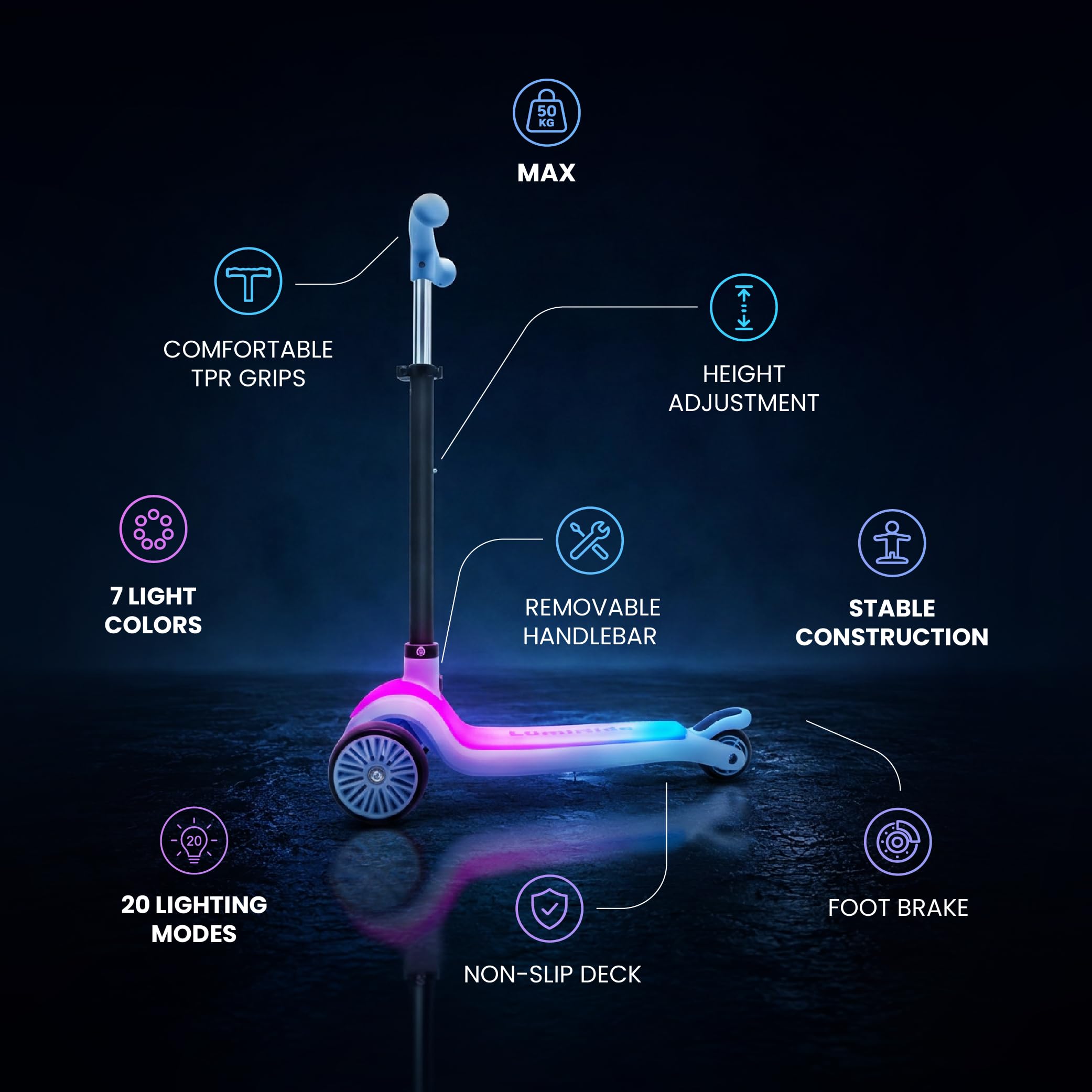 LUMI Ride Patinete Infantil 3 Ruedas Balance LED 3+