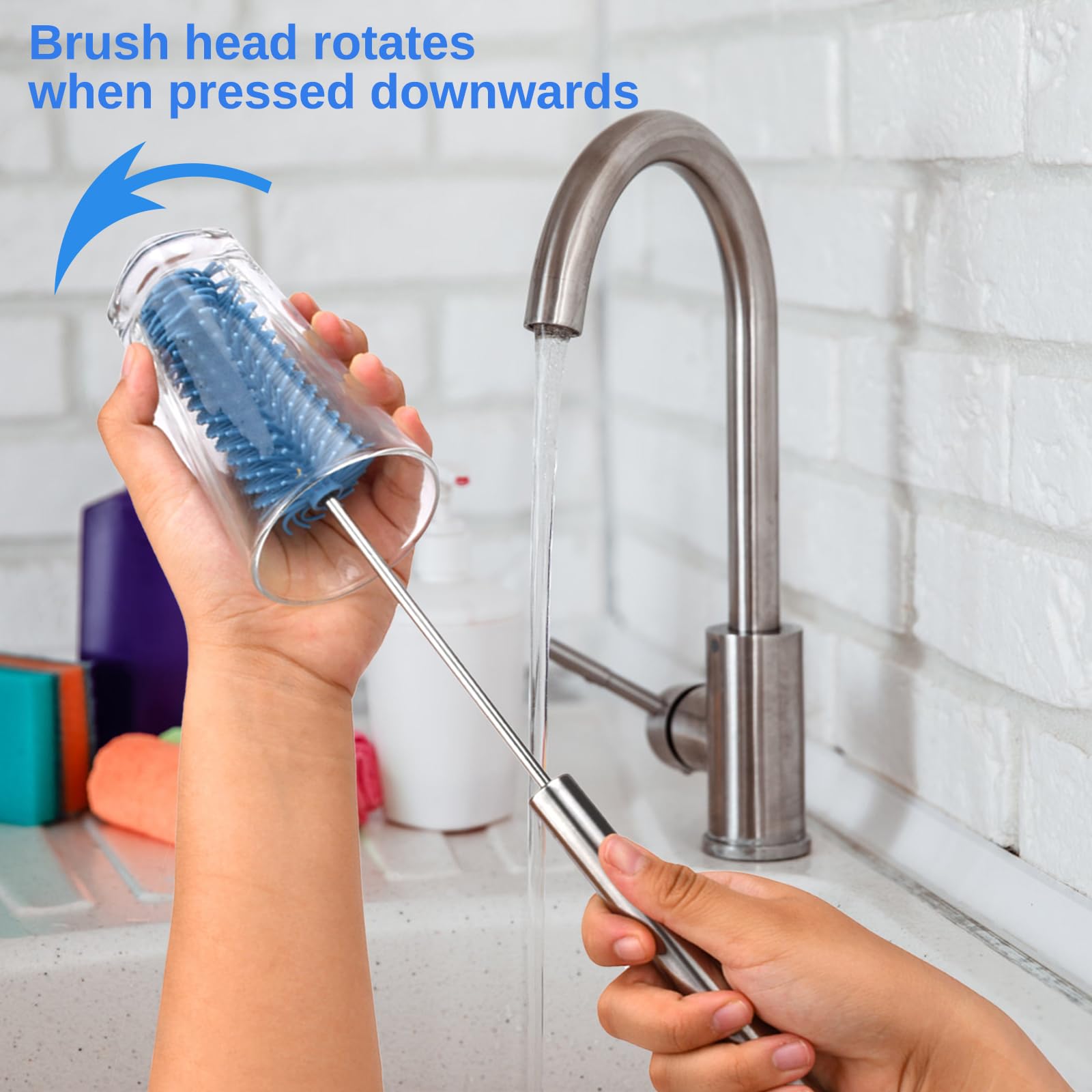 SoeUyd - 2 Brosses De Nettoyage En Silicone Pour Biberons, Bouteilles Et Tasses (long Manche, Tête Pliable) - 6