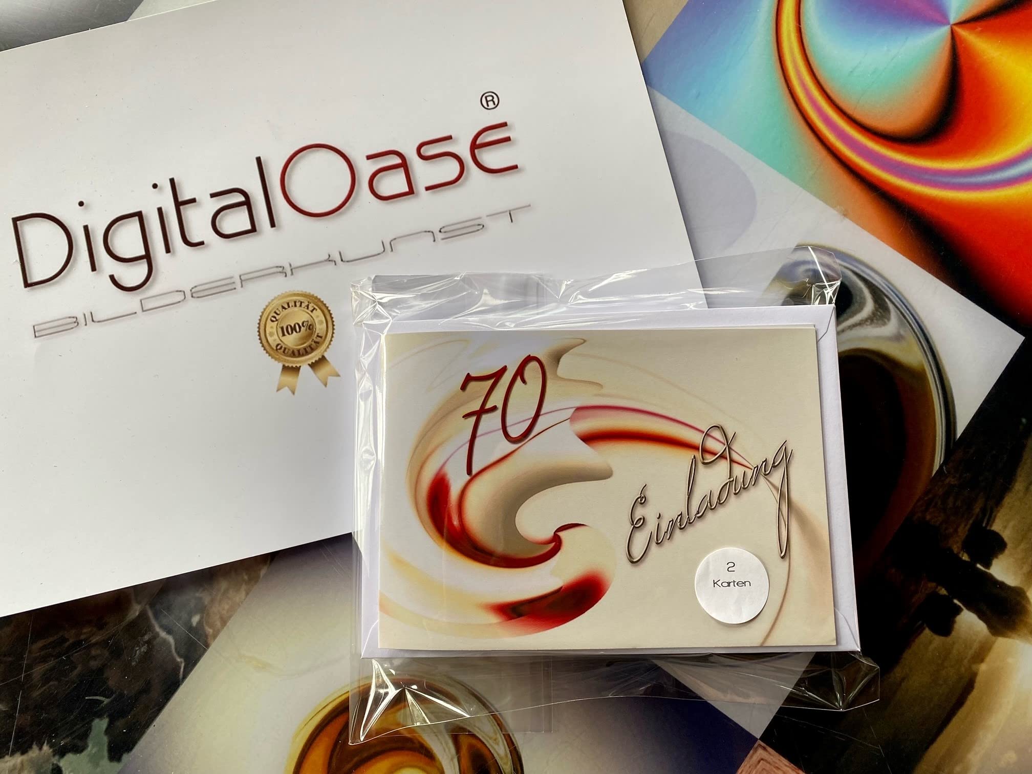 DigitalOase Einladungskarten 70. Geburtstag – 2 Klappkarten DIN A6 Mit Innentext & 2 Kuverts, 270g/m² Papier