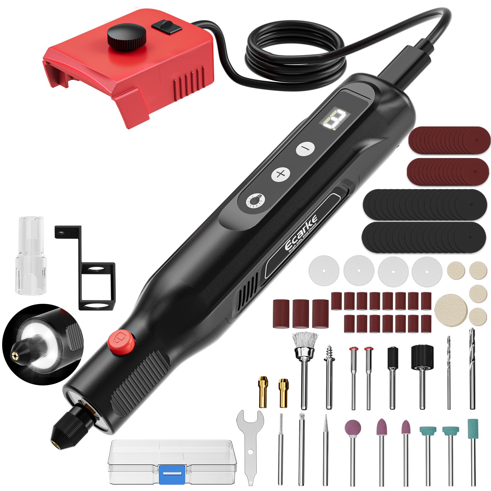 Ecarke Strumento rotante compatibile con batteria Milwaukee da 18 V, 5 velocità e 108 accessori, 25000 giri/min, kit di utensili rotanti ad alte prestazioni con luce LED per lavori fai da te