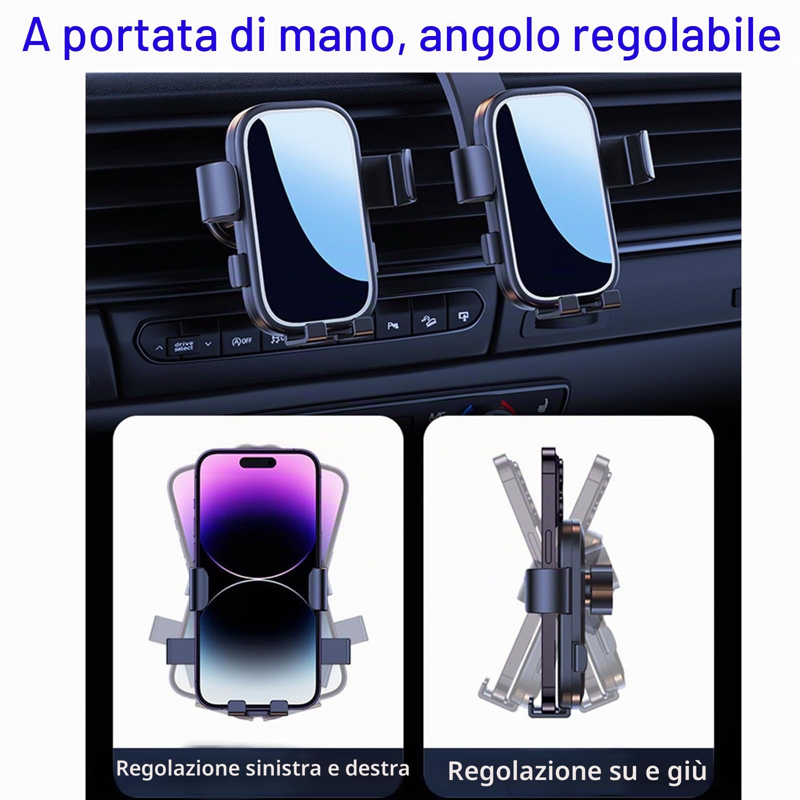Supporto per telefono da auto adatto per Peugeot 2008 2019-2023, staffa di navigazione schermo per bocchetta dell'aria, rotazione a 360°, supporto per telefono cellulare a gravità per smartphone,