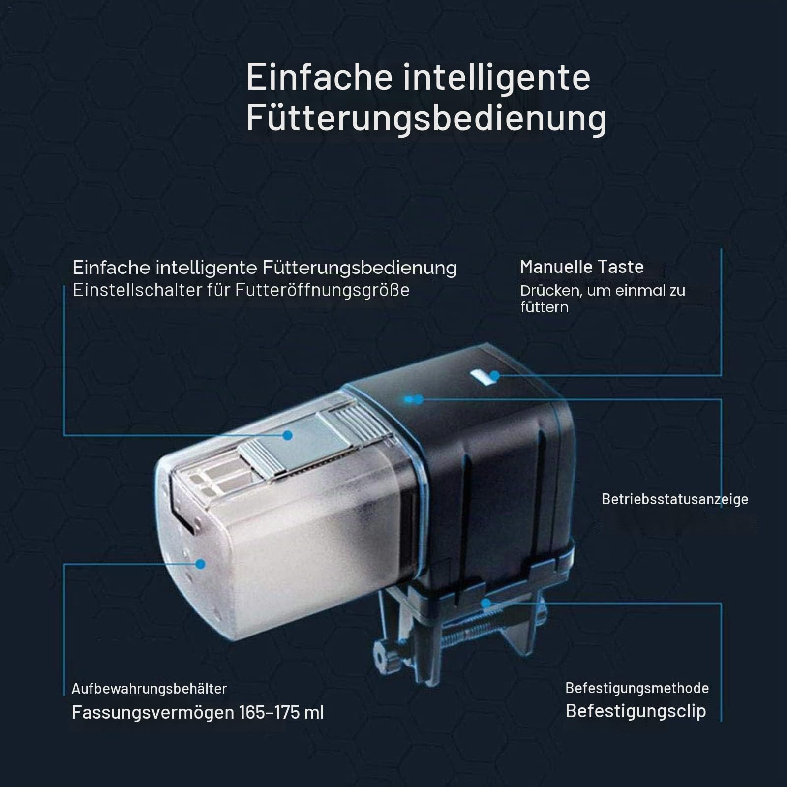 Lychee Aquarium Futterautomat, WiFi gesteuerter Timer Fischfutterspender mit LCD Display für Aquarium Teich Urlaub (Schwarz)