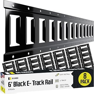 DC Cargo Mall E Track Tie Down Rail Kit 6' (8 Pack) for Garages, Vans, Trailers, Motorcycle Tie Downs, ATV Mountings - Powder-Coat Black - Secure Cargo & Heavy Loads Up to 2,000 lbs