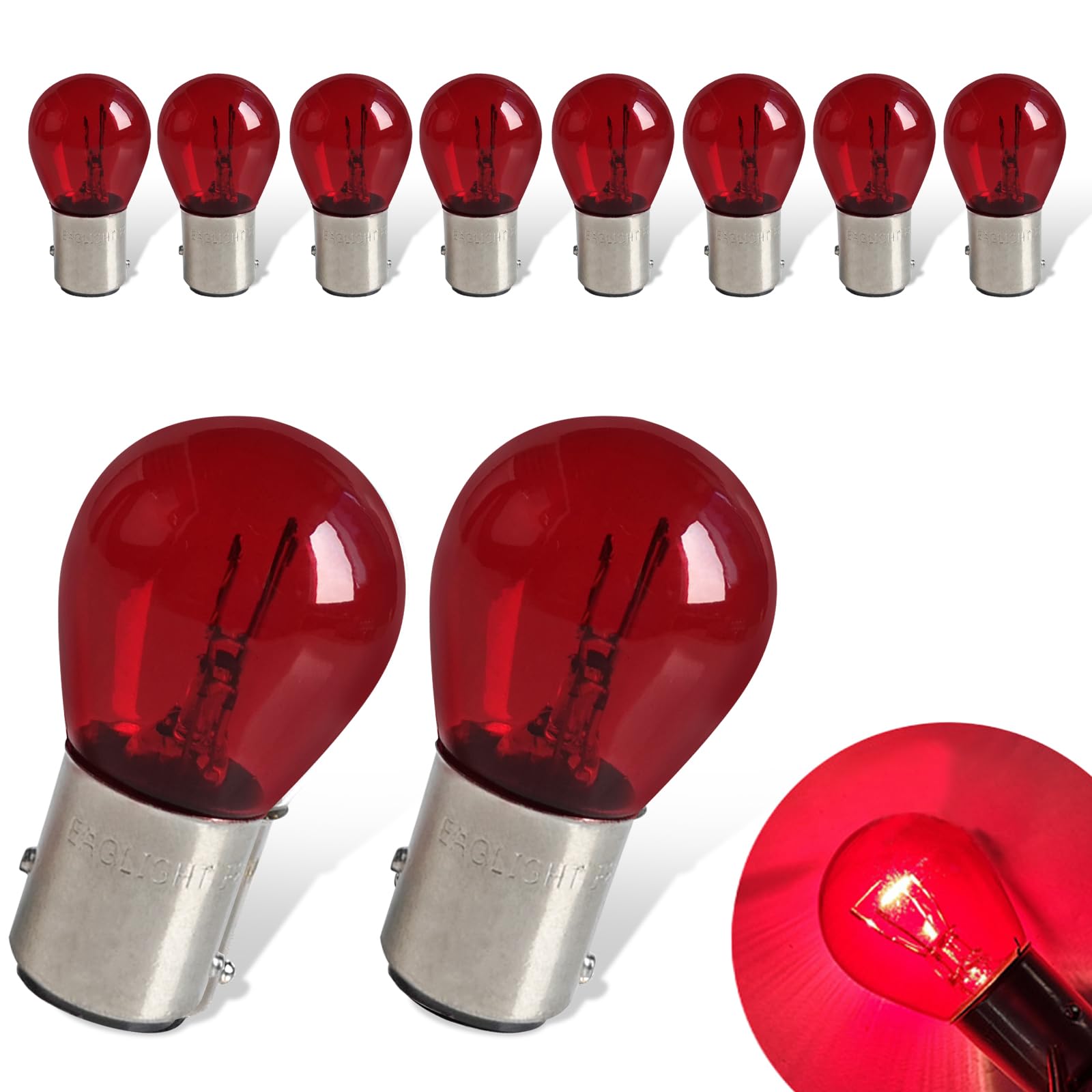 10 PCS Car Halogen Brake Light, Double Tail High and Low Foot BAY15D Ultra-bright High-efficiency Parking Light Bulb, Car Auxiliary Lighting Accessories, Suitable for Cars Motorcycles (Red)